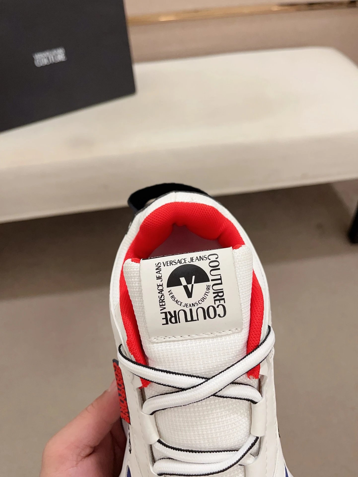 Luxury Leather Dad Sneakers White Sapphire - Gallery Image 6 - Detailed View