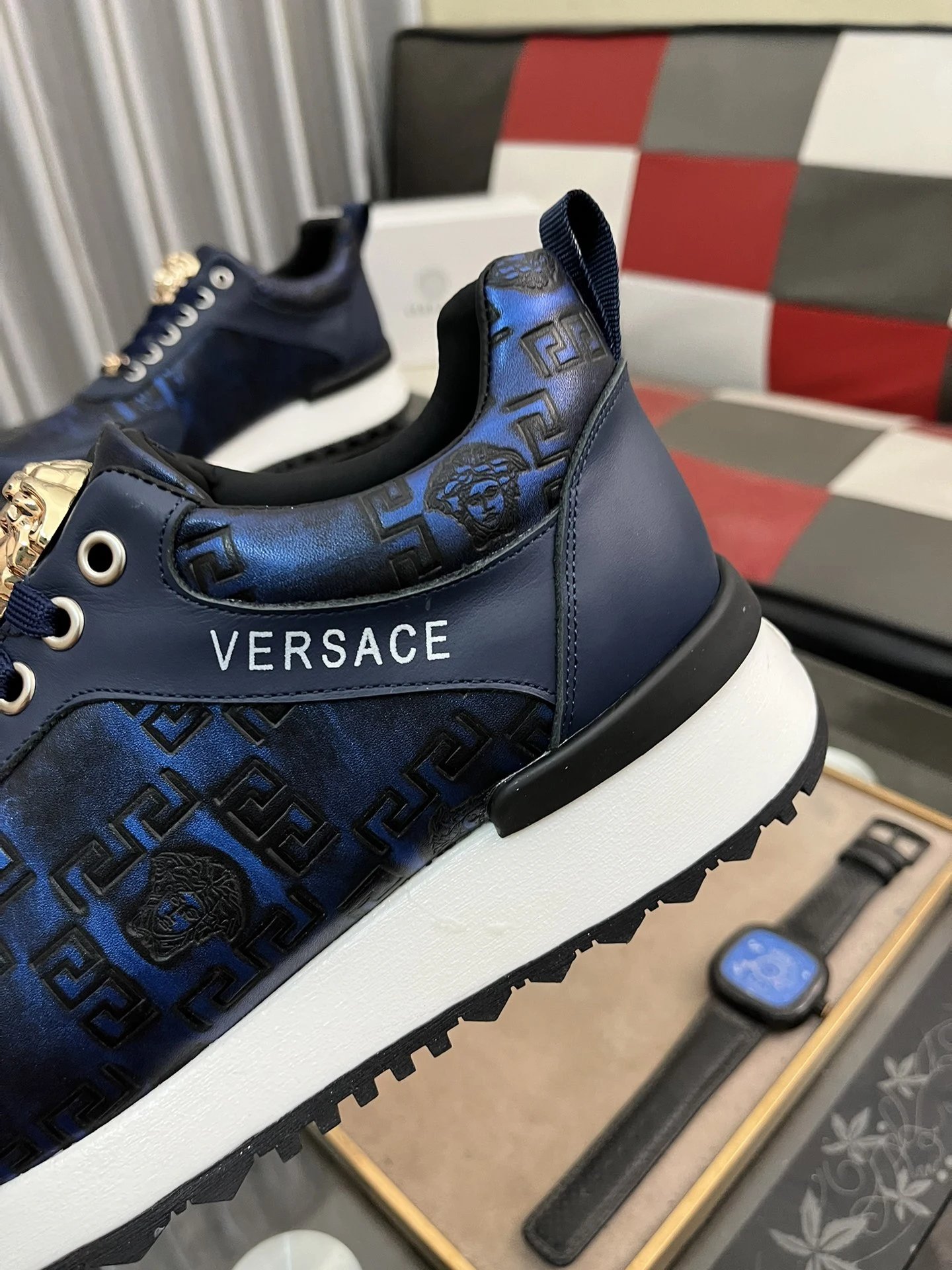 Luxury Leather Sneakers Navy Blue - Gallery Image 7 - Detailed View