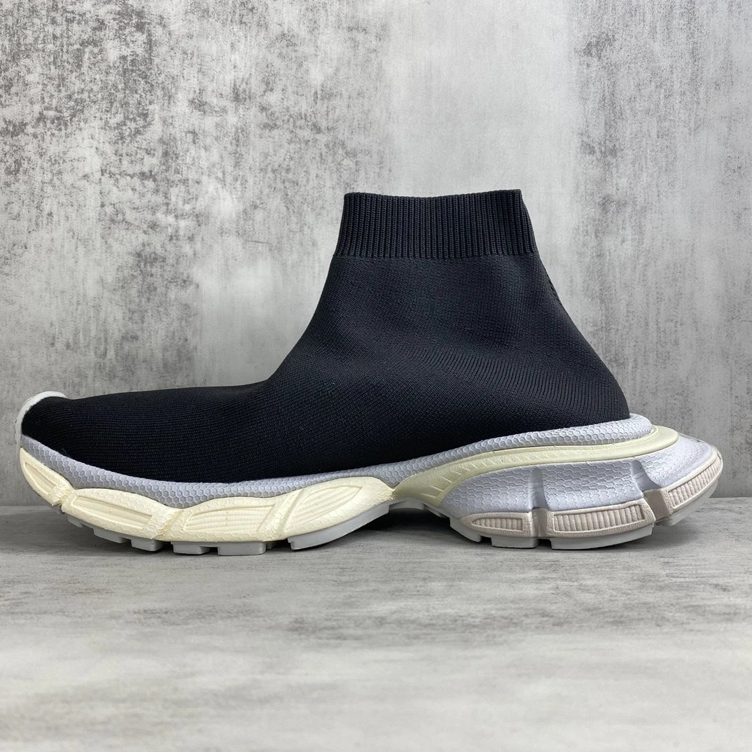 Retro Sock Sneakers Knit High Top Chunky Sole Ebony Black - Gallery Image 7 - Detailed View