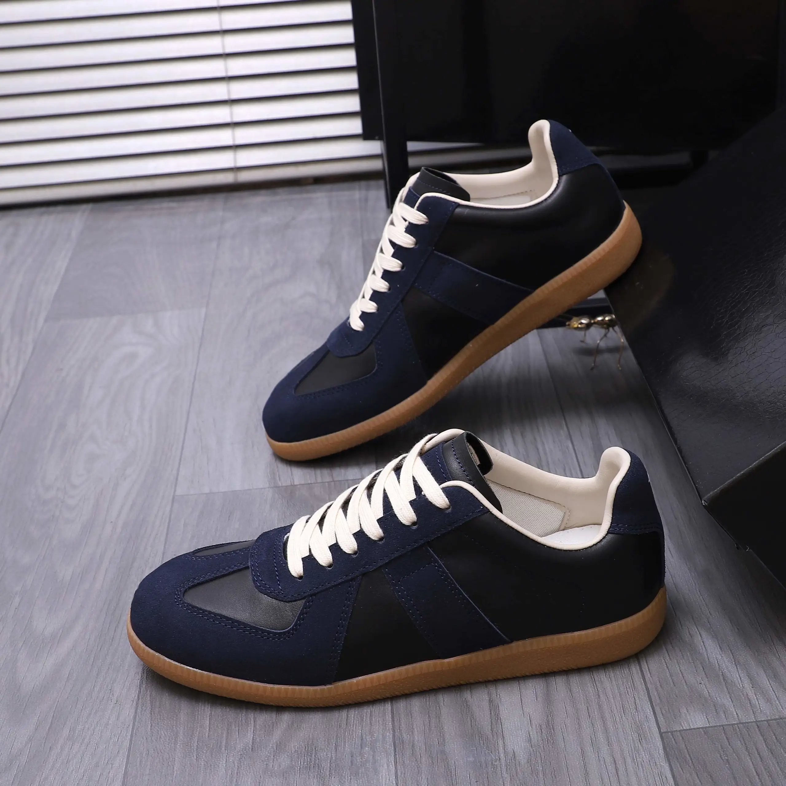 Maison Margiela Leather Sneakers Blue - Gallery Image 2 - Detailed View