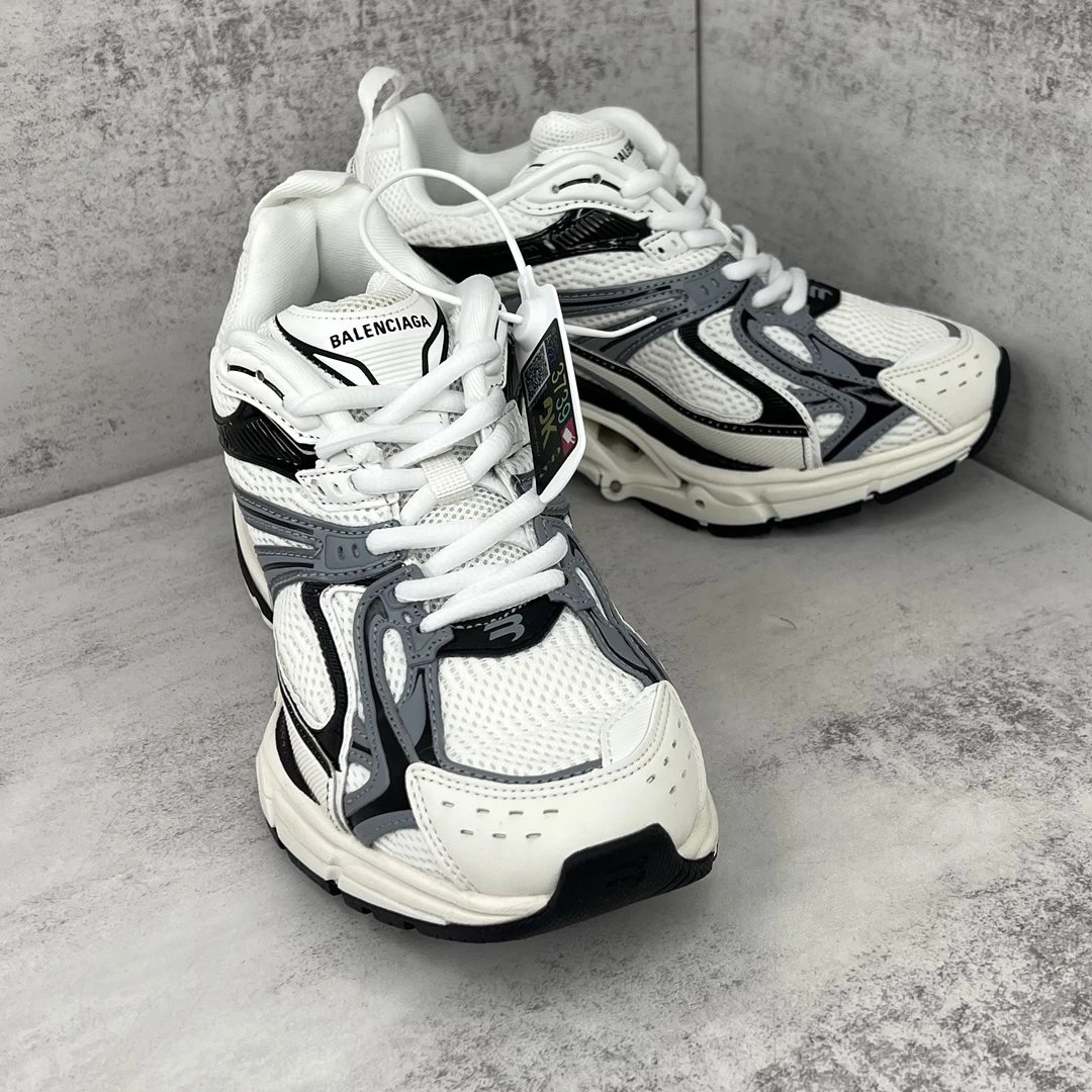 Retro Mesh Nylon X-Pander Sneakers with Spring Heel Ivory Black - Gallery Image 2 - Detailed View