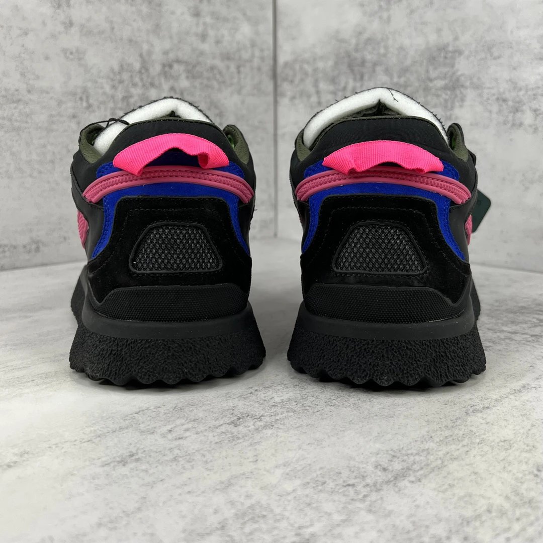 Low Top Leather Mesh Sneakers Retro Arrow Black Magenta - Gallery Image 5 - Detailed View