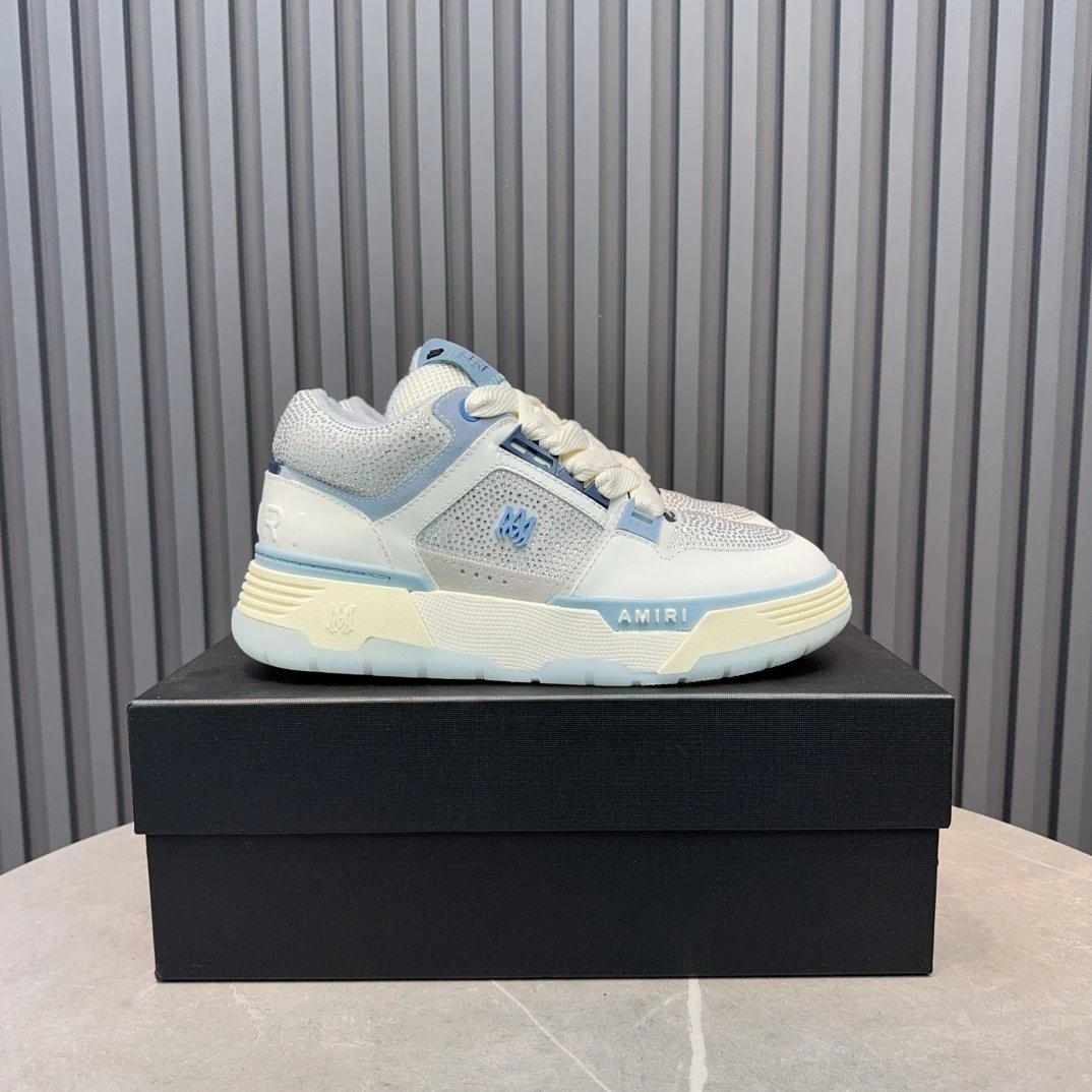 Unisex Leather Mesh Low Top Sneakers Frost Blue - Gallery Image 1 - Detailed View