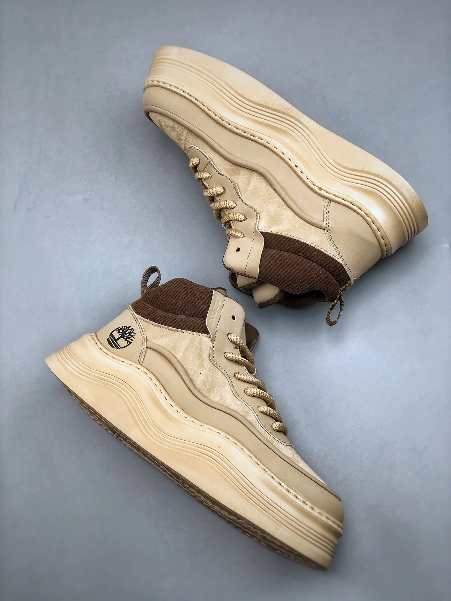 Chunky Leather High Top Boots Sandstone Beige - Gallery Image 9 - Detailed View