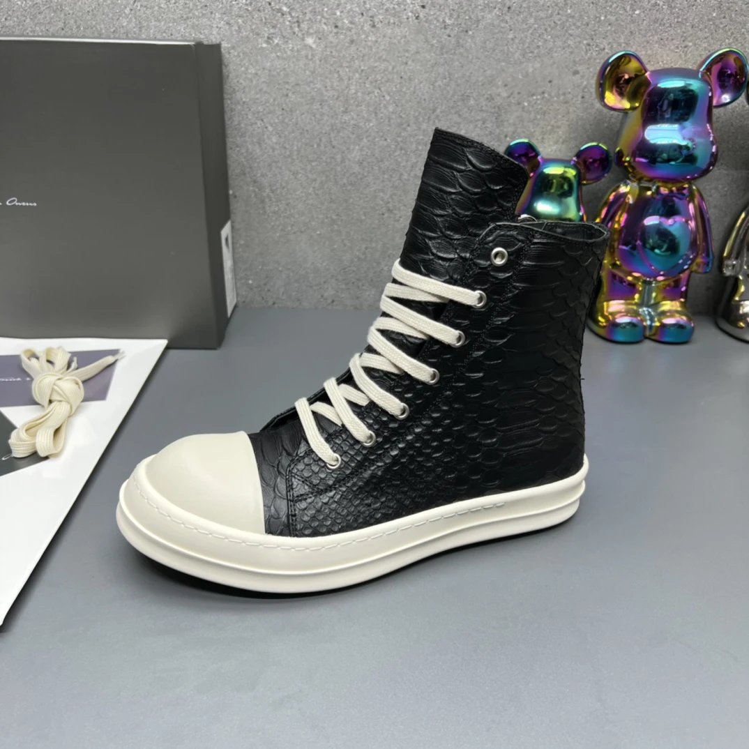 Rick Owens High-Top Embossed Leather Sneakers Black - Gallery Image 6 - Detailed View