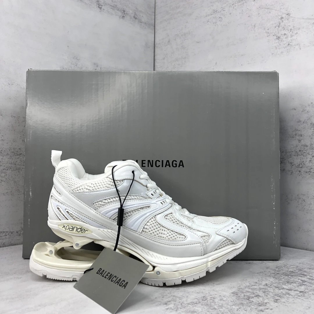 Chunky Mesh Leather X-Pander Sneakers Ivory White - Gallery Image 1 - Detailed View