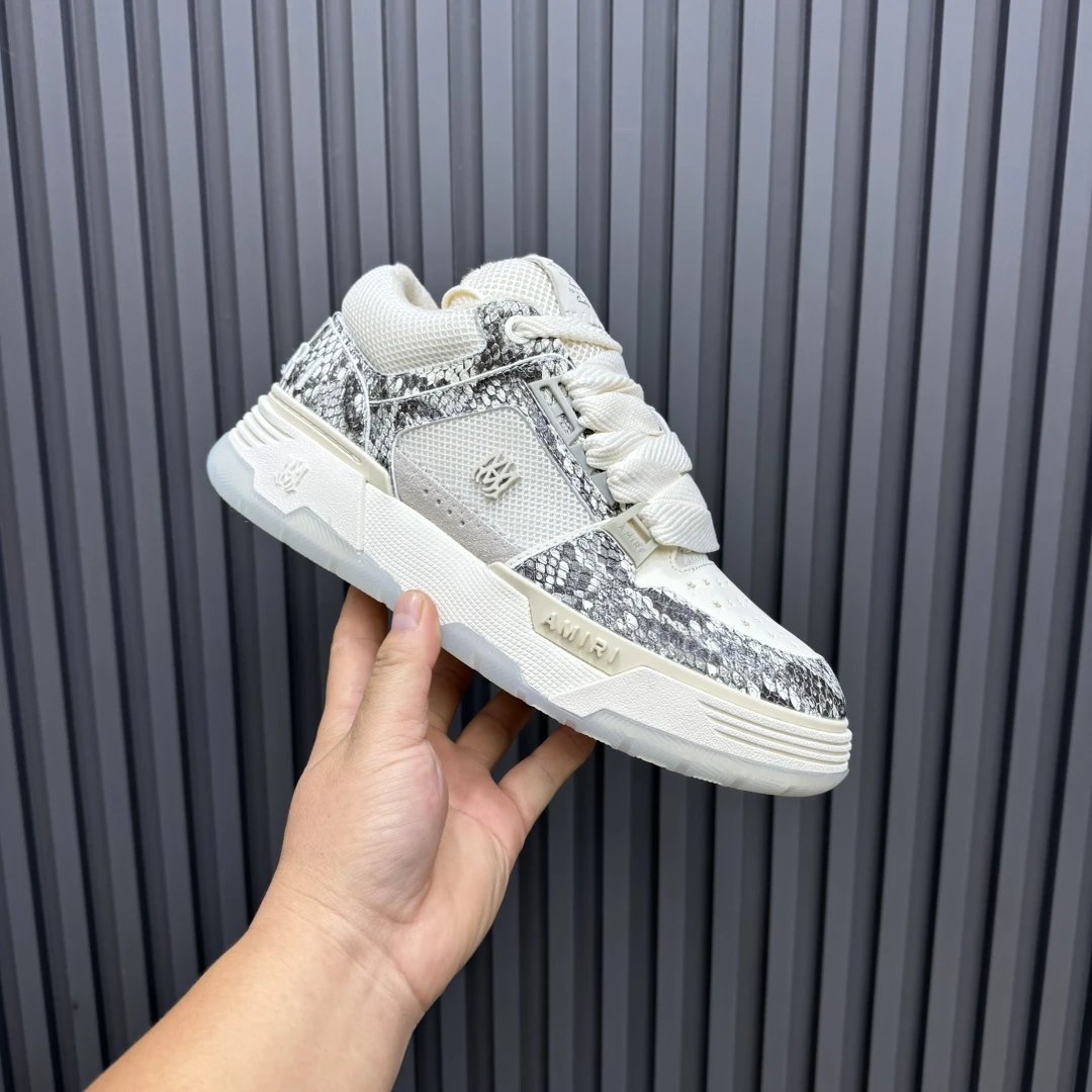 Luxury Low Top Snake Print Leather Sneakers Ivory - Gallery Image 3 - Detailed View