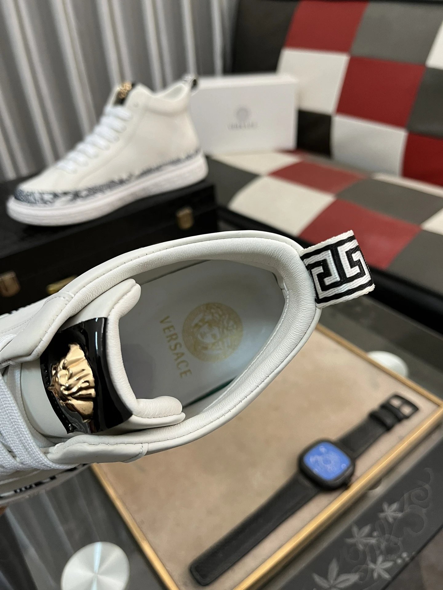 Men's High Top Leather Sneakers White - Gallery Image 8 - Detailed View