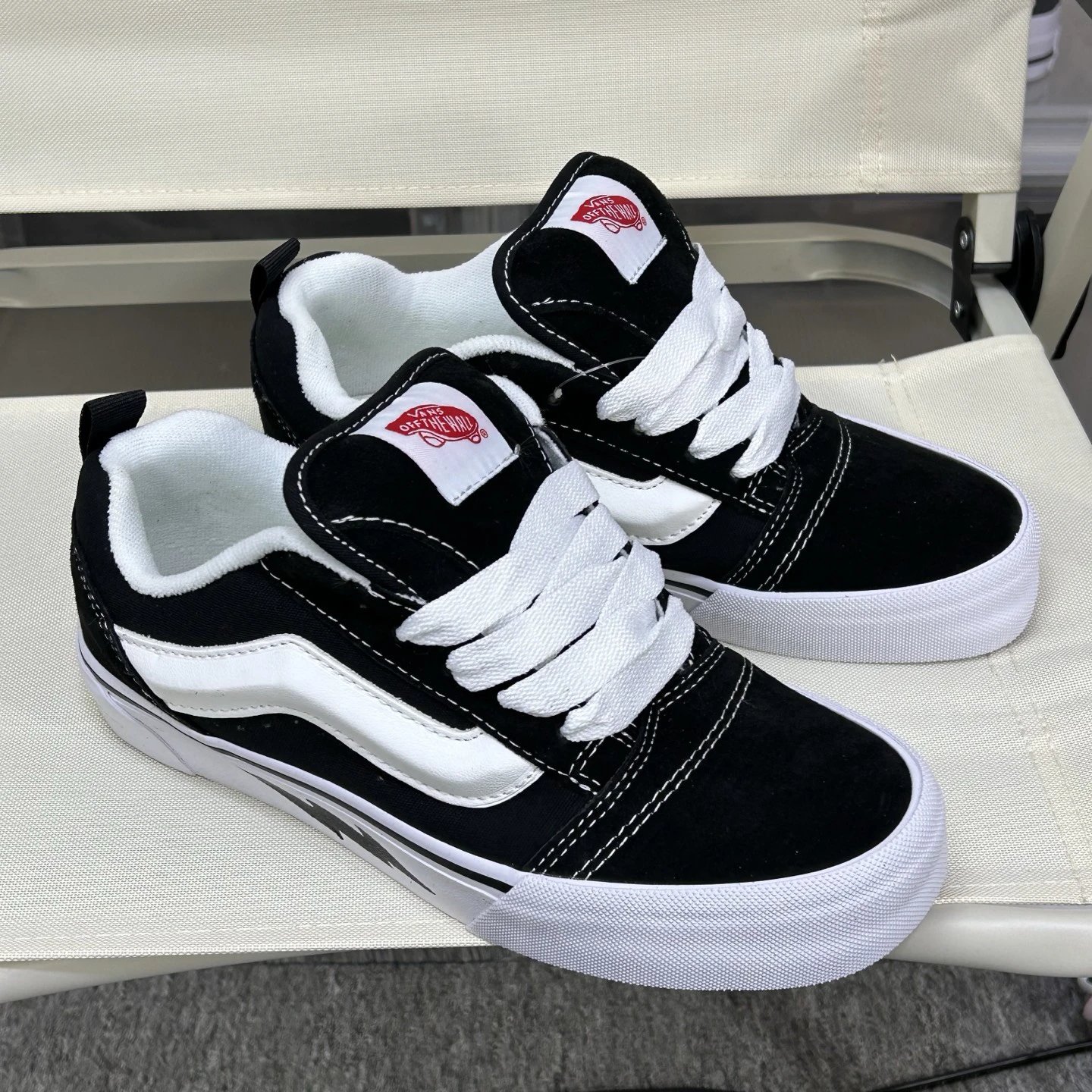 Knu Skool Low Top Skate Sneakers Ebony White - Gallery Image 2 - Detailed View