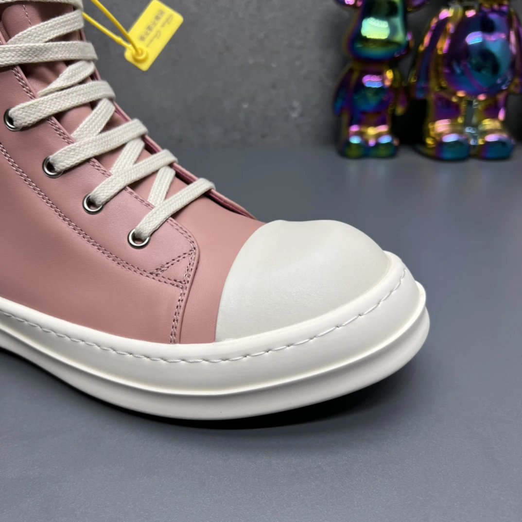 Rick Owens Leather High-Top Sneakers Pink - Gallery Image 4 - Detailed View