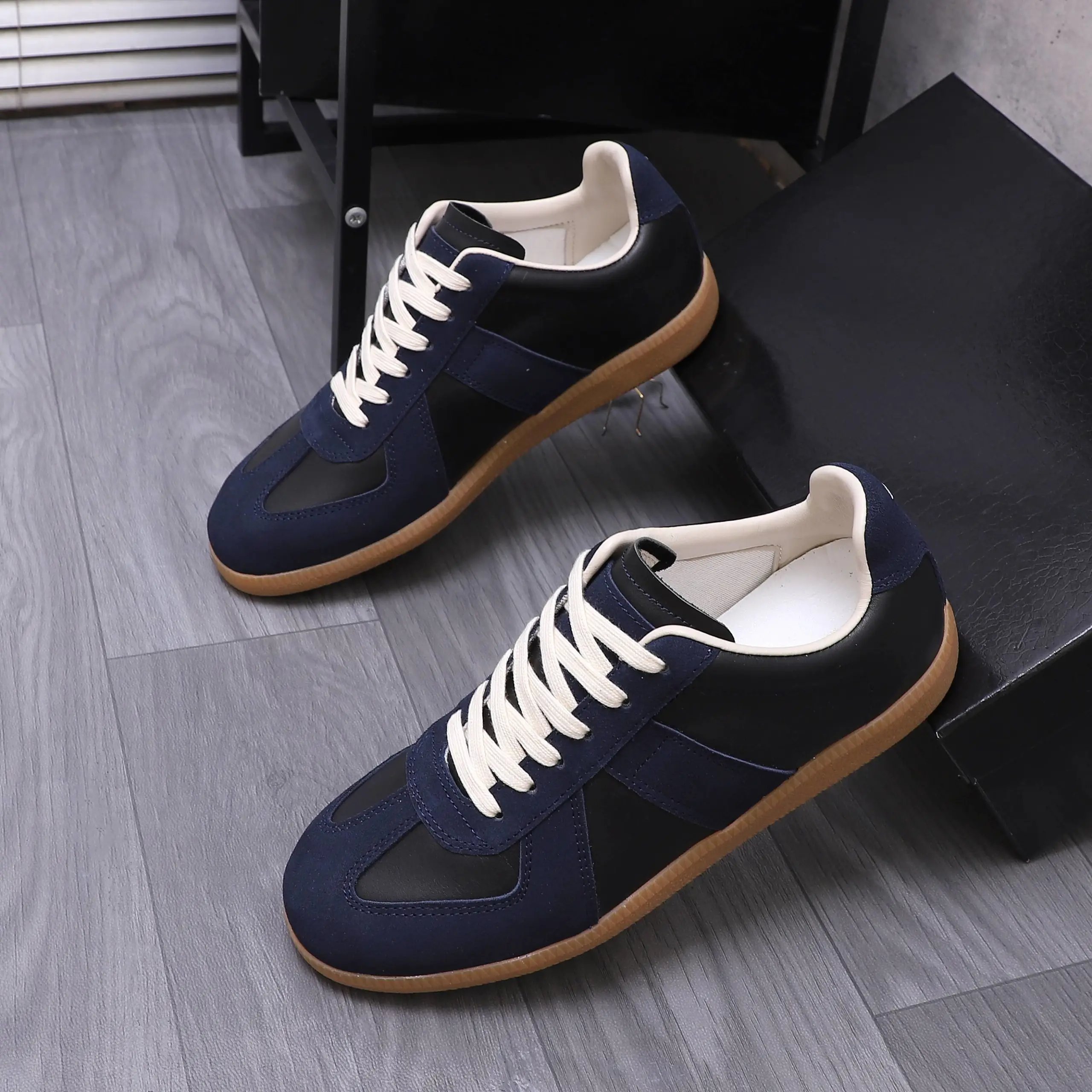 Maison Margiela Leather Sneakers Blue - Gallery Image 4 - Detailed View