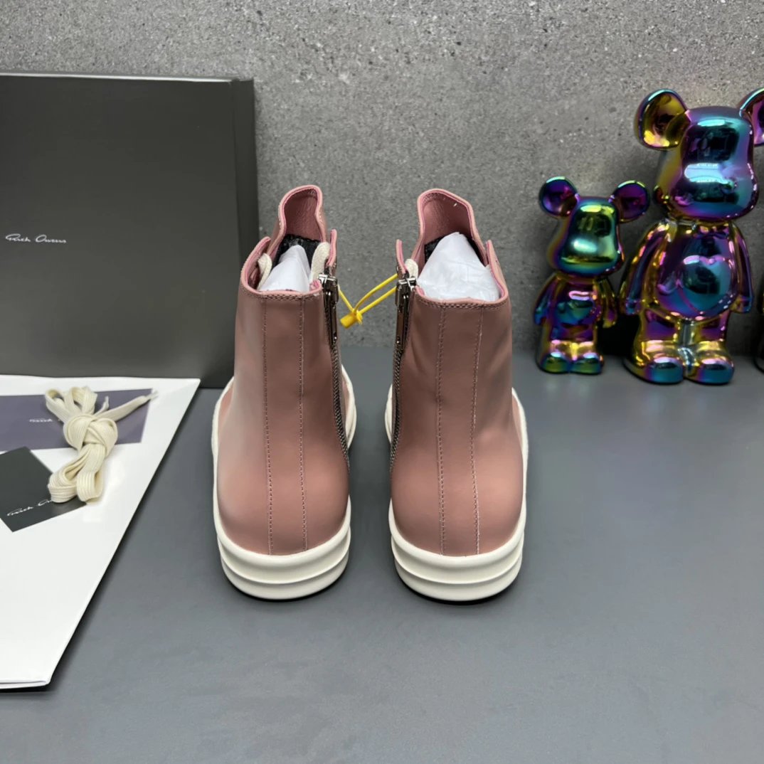 Rick Owens Leather High-Top Sneakers Pink - Gallery Image 8 - Detailed View