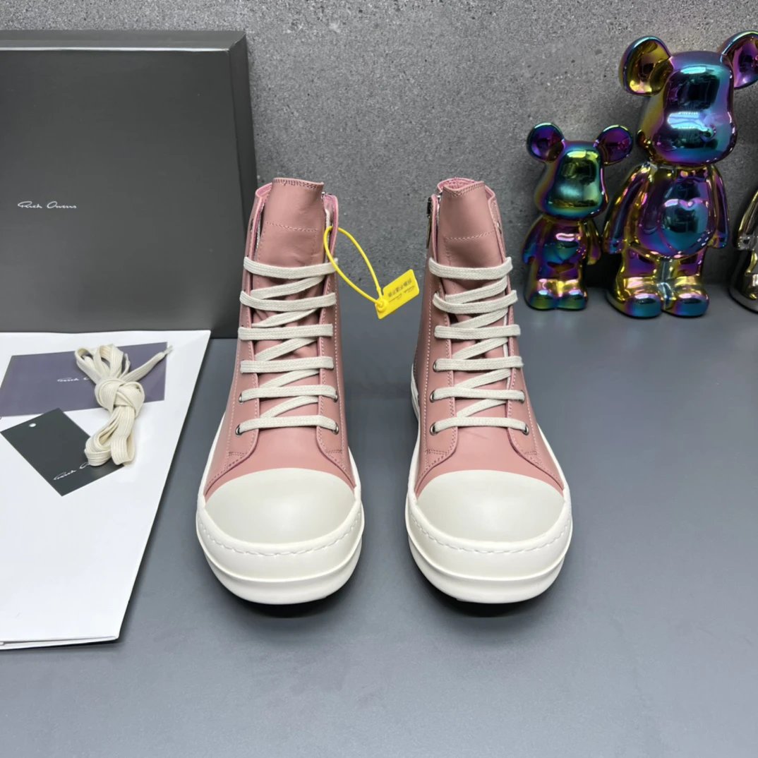Rick Owens Leather High-Top Sneakers Pink - Gallery Image 7 - Detailed View