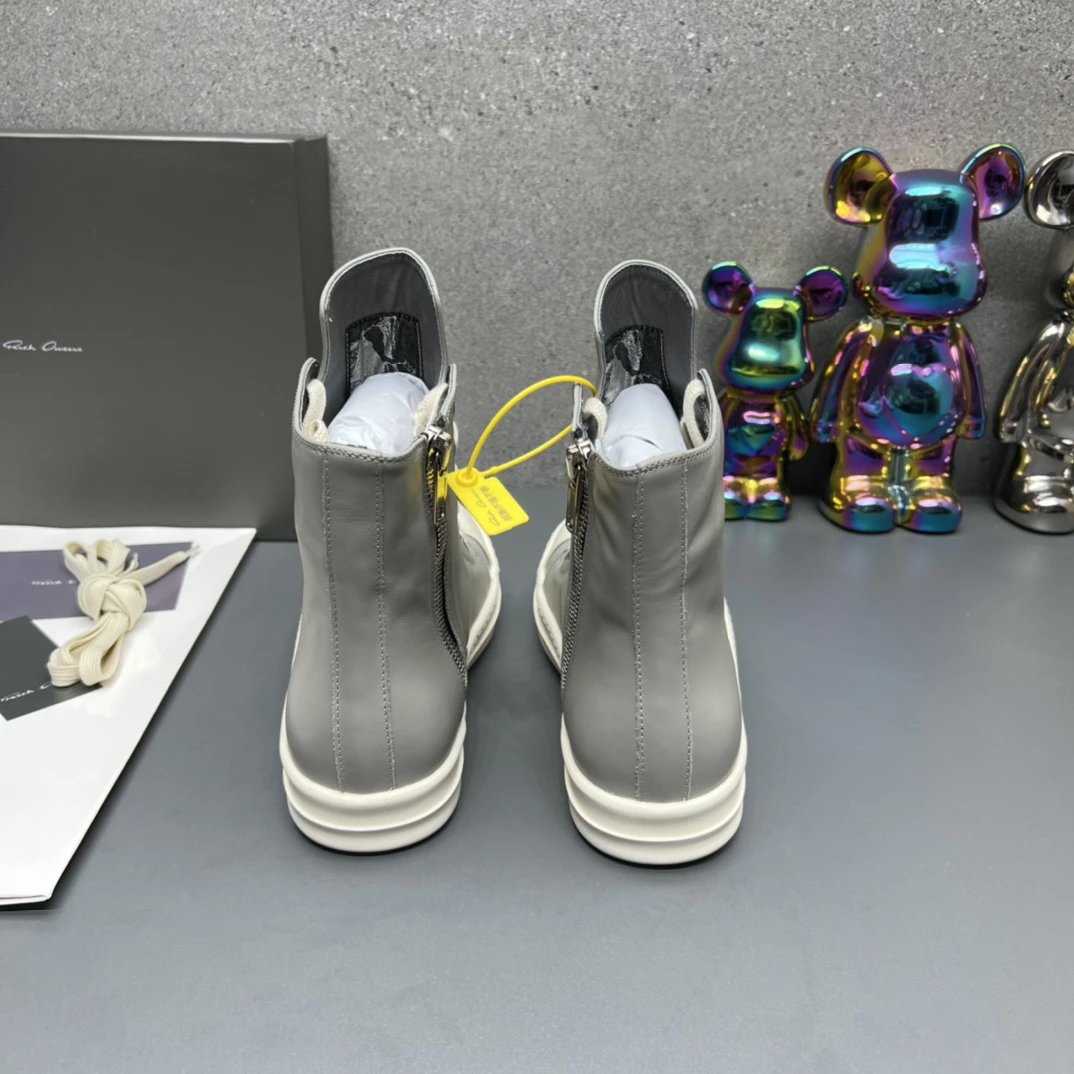 Rick Owens Leather High-Top Sneakers Grey - Gallery Image 8 - Detailed View