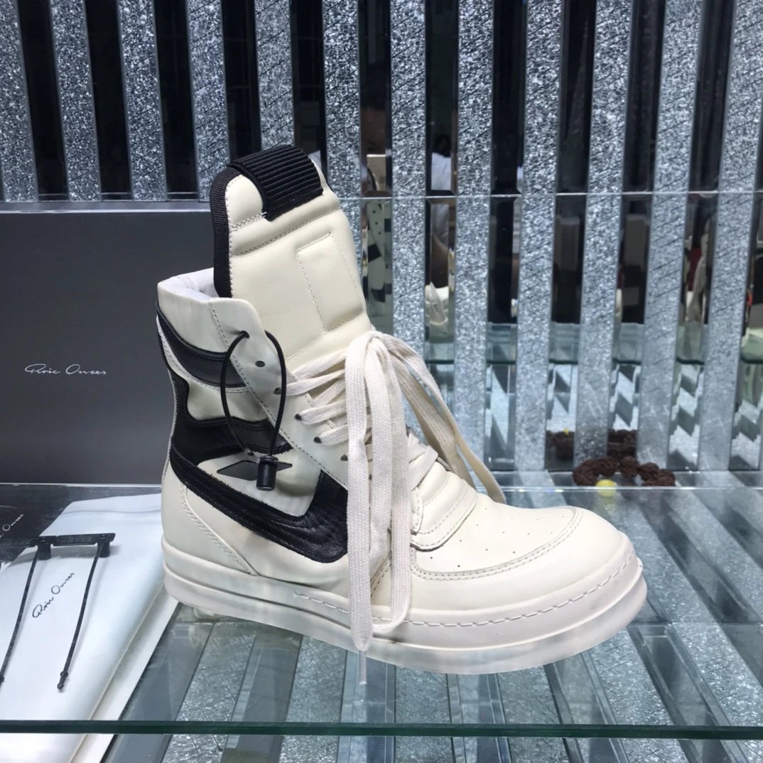 Rick Owens Geobasket Triangular High Tops Sneakers White Black - Gallery Image 1 - Detailed View