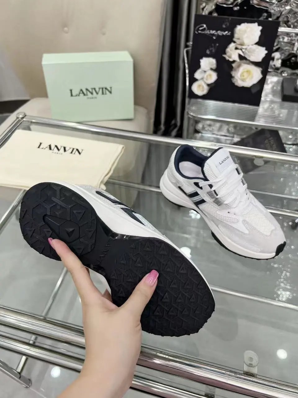 Lanvin Clay Sneakers White Black - Gallery Image 8 - Detailed View
