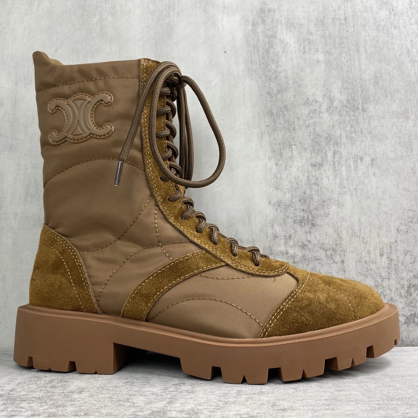 Vintage Calfskin Combat Boots with Arch Logo in Caramel - Gallery Image 6 - Detailed View