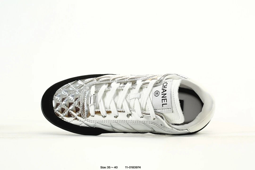 Luxury Calfskin Low Top Sneakers Metallic Silver - Gallery Image 4 - Detailed View