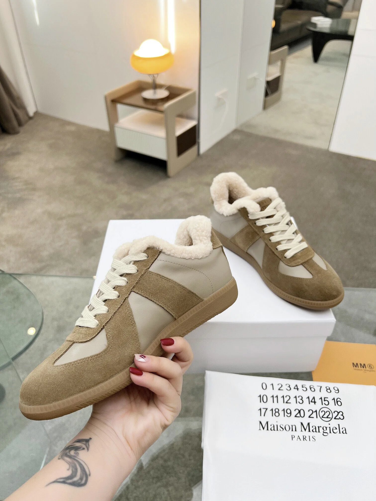 Maison Margiela MM6 Shearling Sneakers Brown - Gallery Image 7 - Detailed View