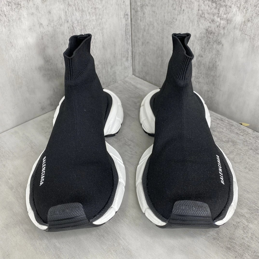 Retro Sock Sneakers Knit High Top Chunky Sole Jet Black - Gallery Image 4 - Detailed View