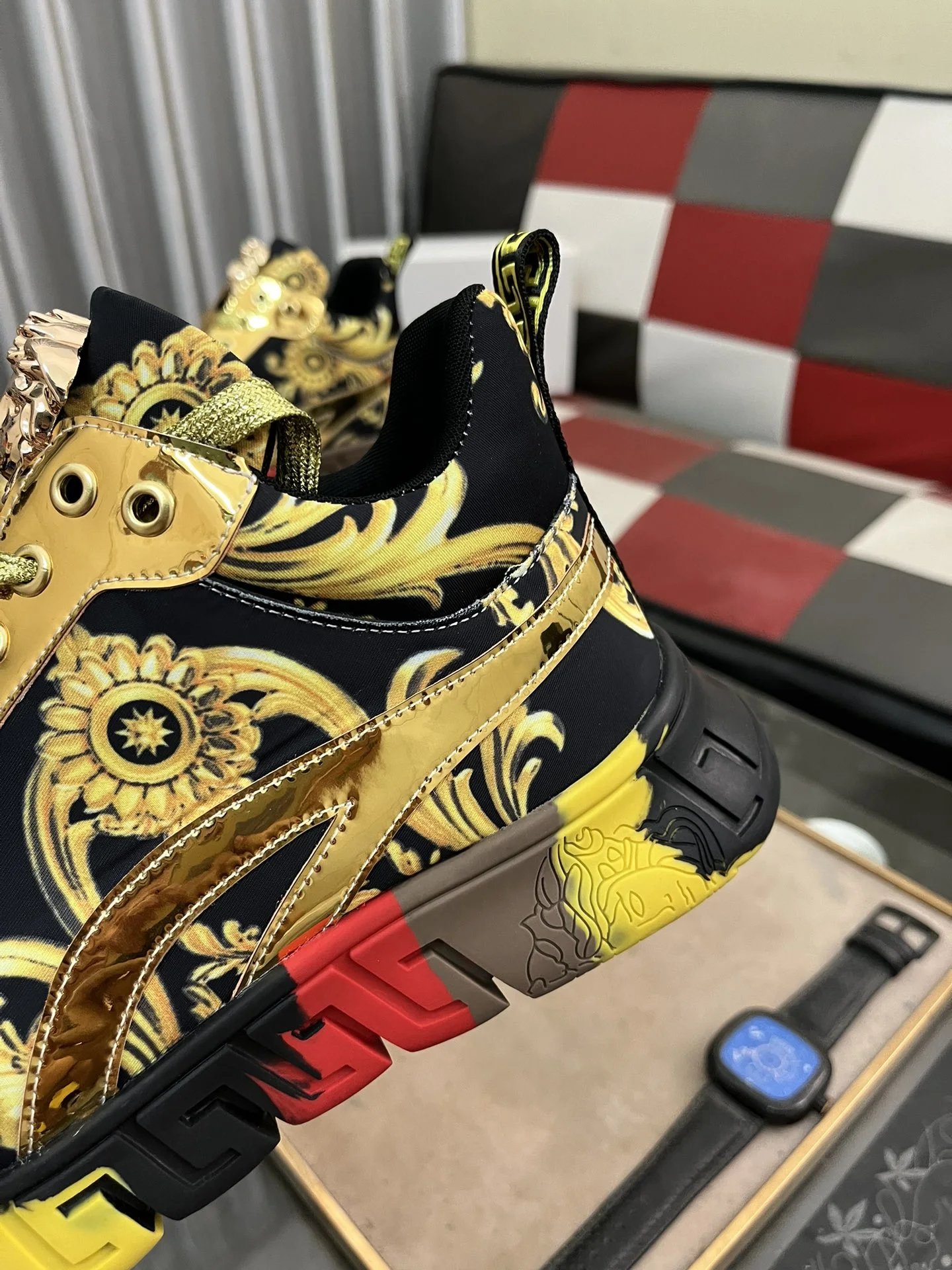 Luxury Leather Fashion Sneakers Baroque Gold - Gallery Image 7 - Detailed View