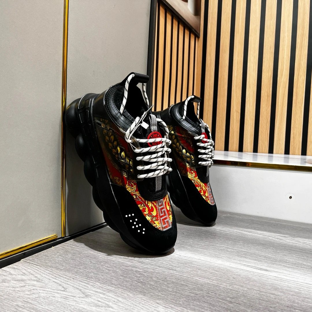 Baroque Leather Chain Sneakers Black Gold - Gallery Image 3 - Detailed View