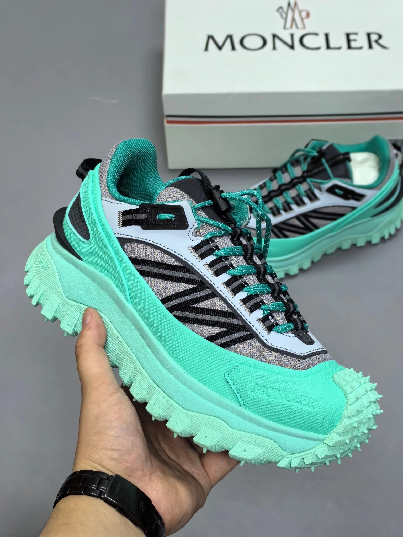 Moncler Trailgrip GTX Rubber Sneakers Light Green - Gallery Image 3 - Detailed View