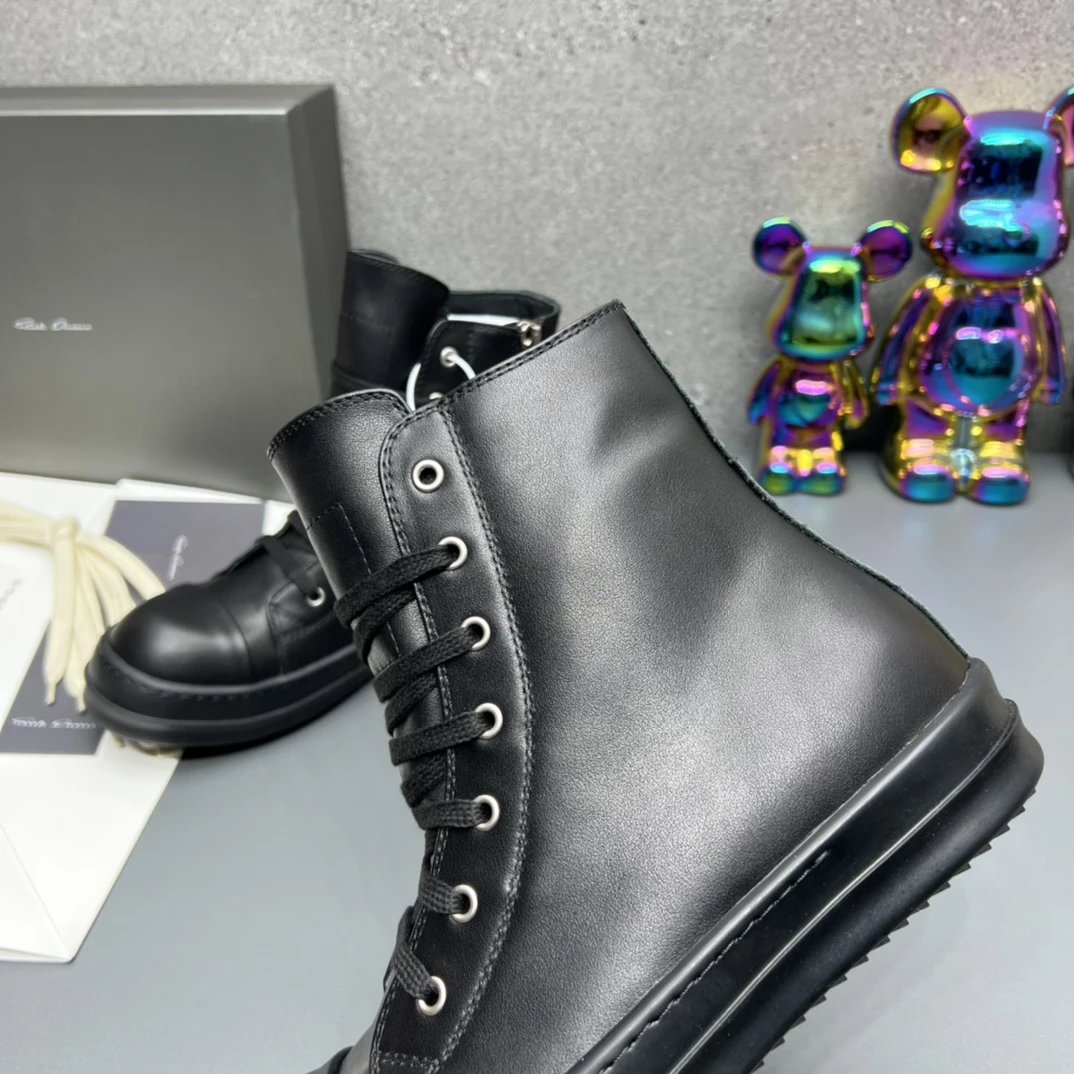 Rick Owens Leather High-Top Sneakers Black - Gallery Image 5 - Detailed View