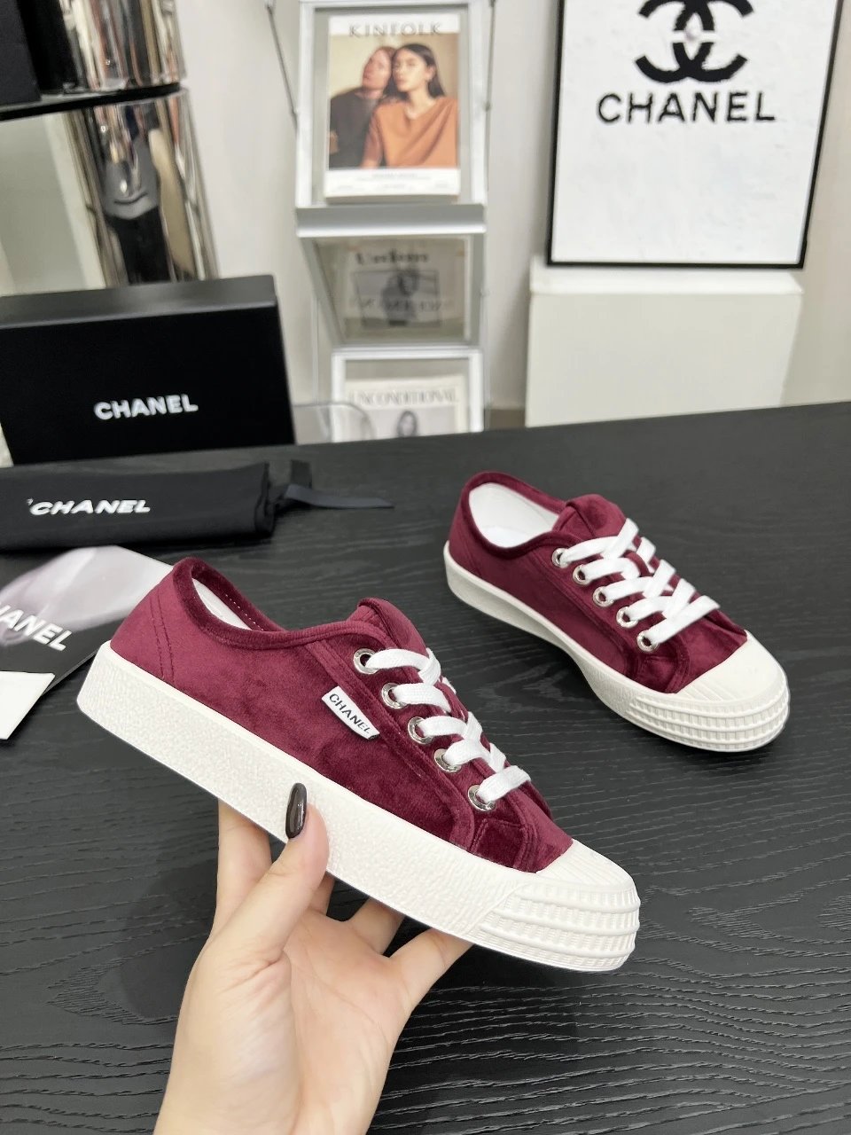 Chanel Vintage Burgundy Sneakers - Gallery Image 3 - Detailed View