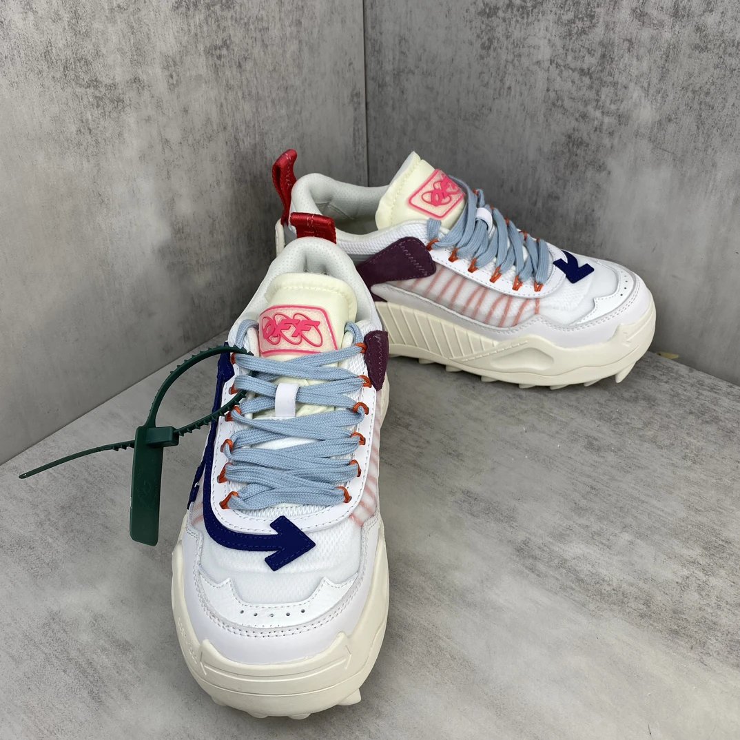 Chunky Hiking Sneakers Leather Oxford Mesh White Sapphire - Gallery Image 2 - Detailed View