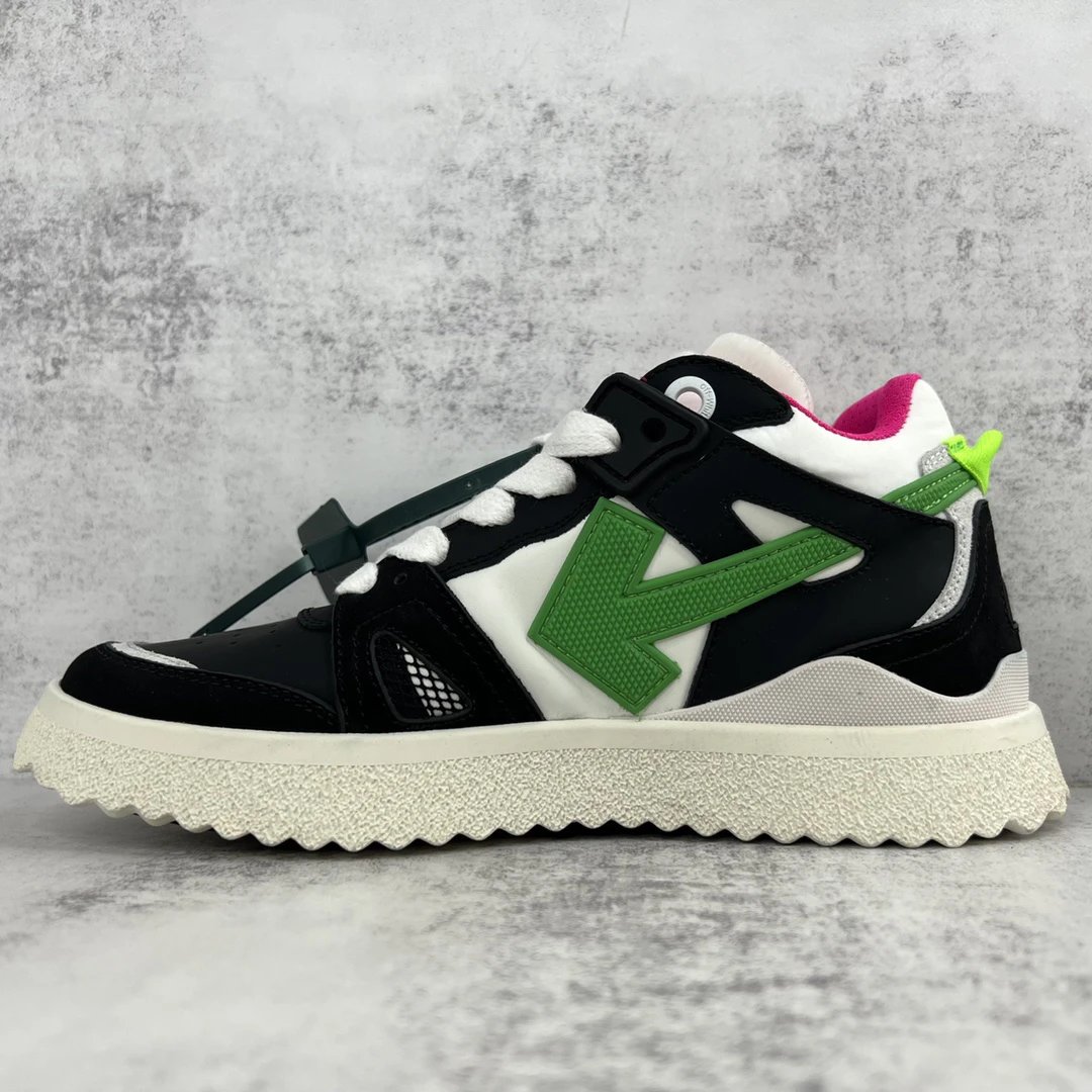 Retro Arrow Leather Mesh Sneakers Green Black - Gallery Image 7 - Detailed View