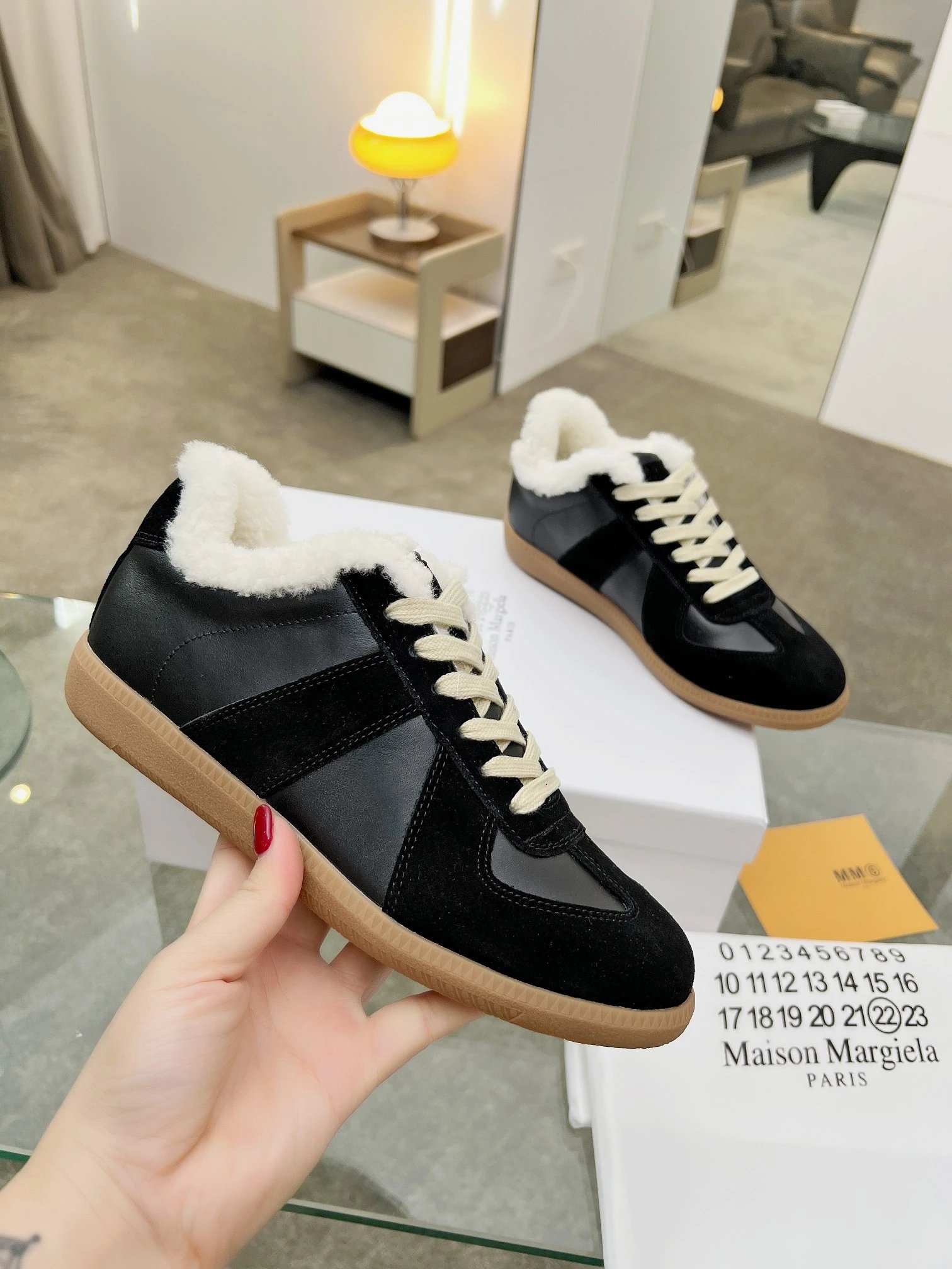 Maison Margiela MM6 Shearling Sneakers Black - Gallery Image 3 - Detailed View