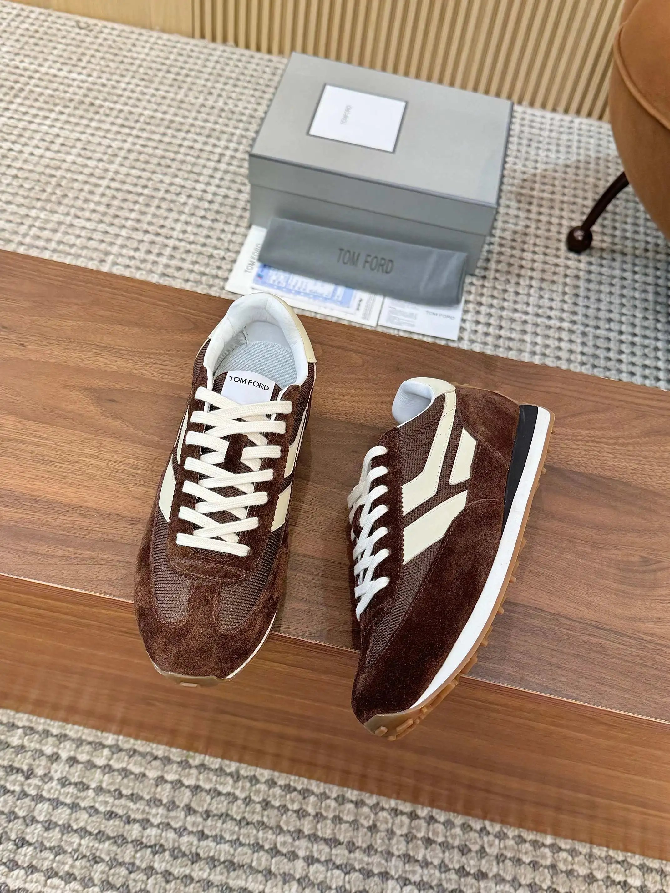 Vintage Suede Mesh Sneakers Coffee Brown - Gallery Image 7 - Detailed View