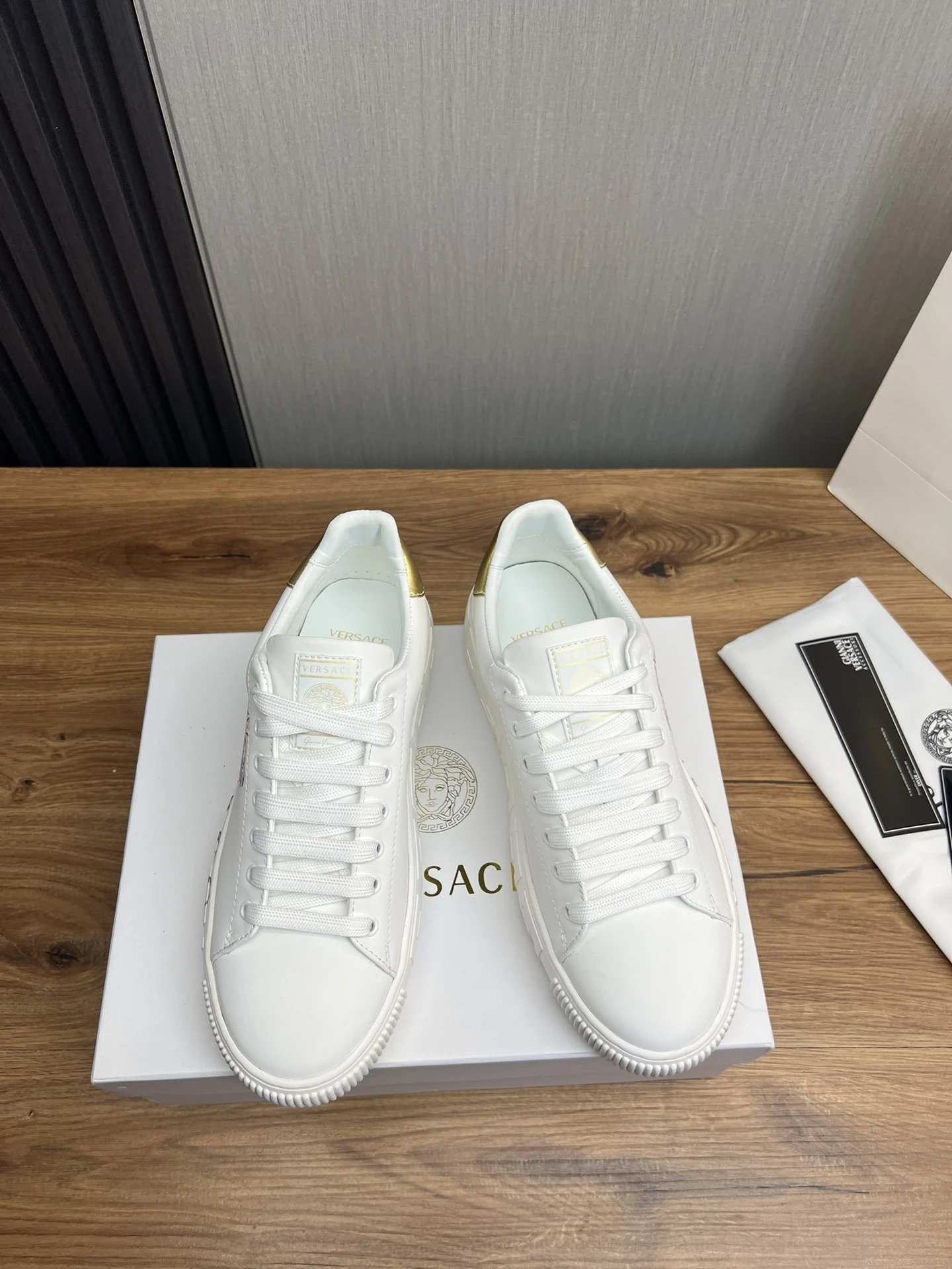 Luxury Leather Couple Sneakers Ivory Gold - Gallery Image 2 - Detailed View