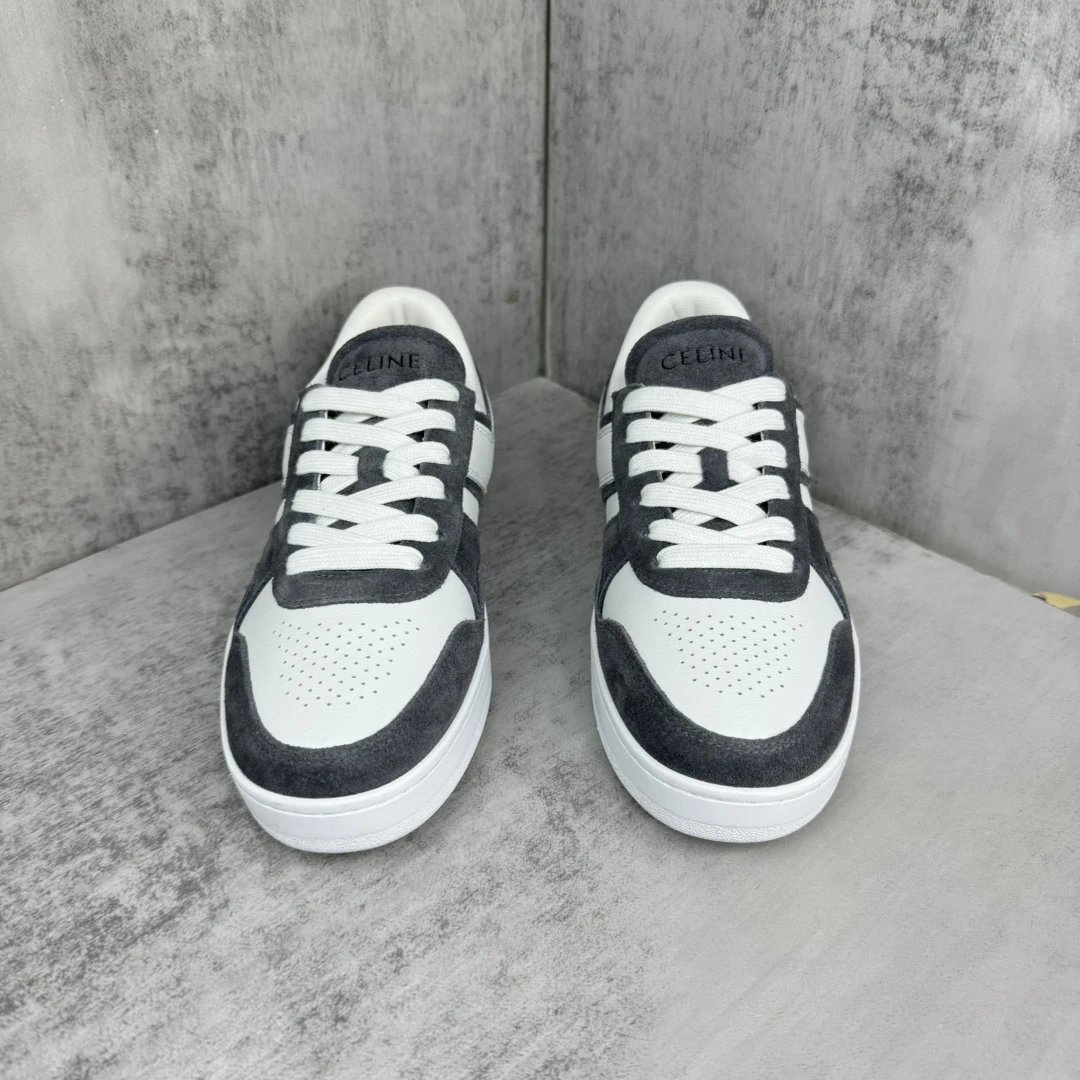 Unisex Leather Skate Sneakers with Grey Charcoal Trim - Gallery Image 4 - Detailed View