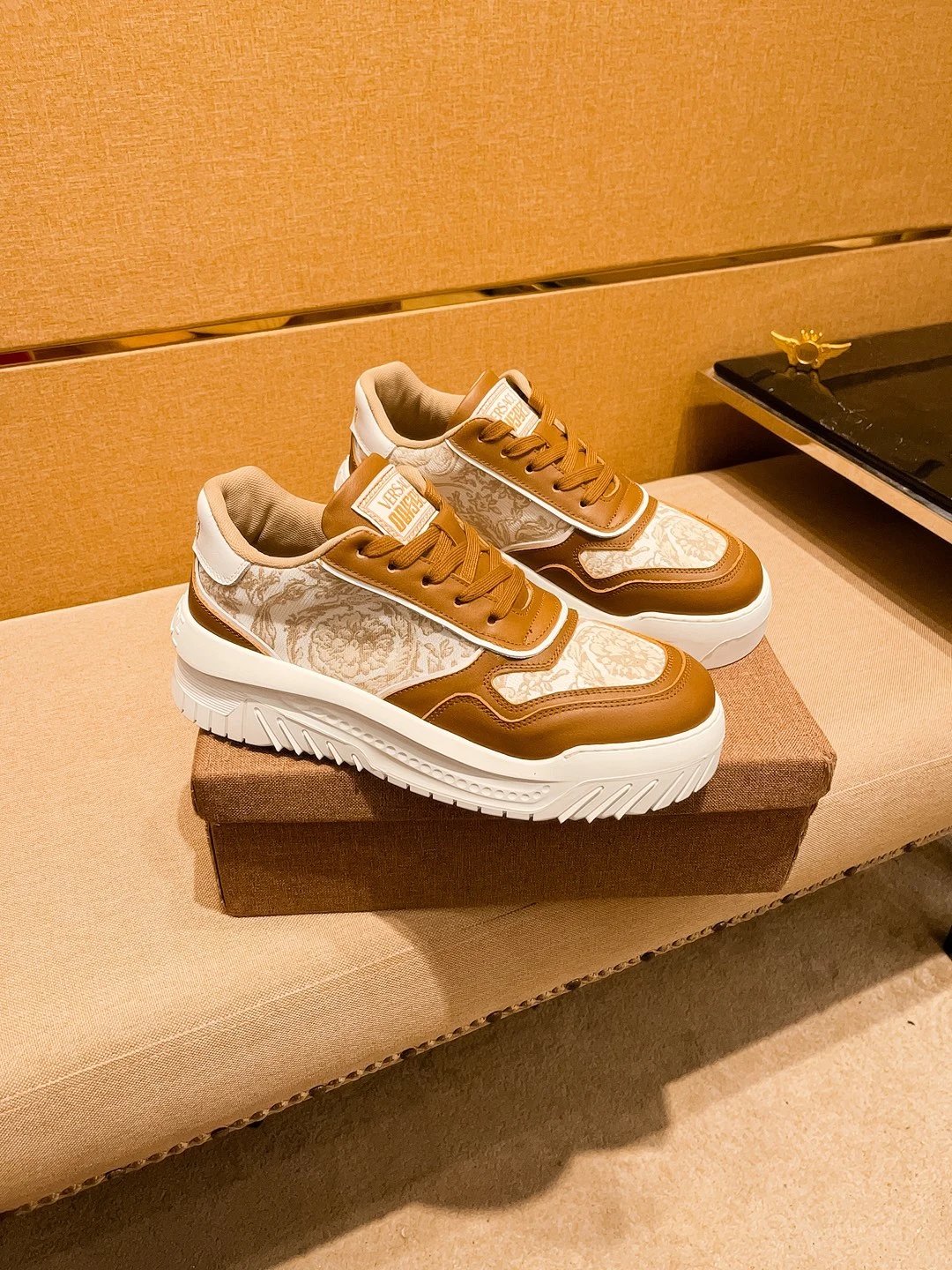 Luxury Leather Sneakers Baroque Camel - Gallery Image 1 - Detailed View