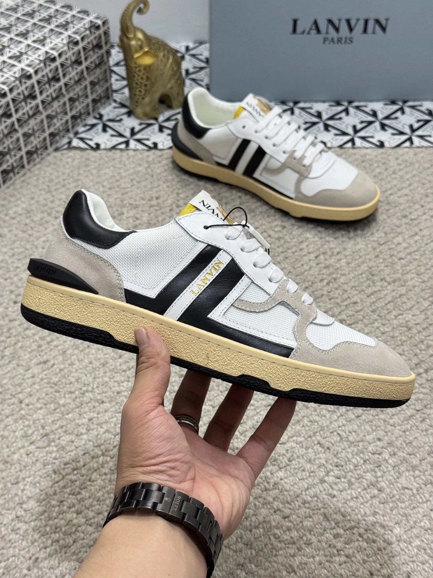 Lanvin Bumper Sneakers White Black - Gallery Image 8 - Detailed View