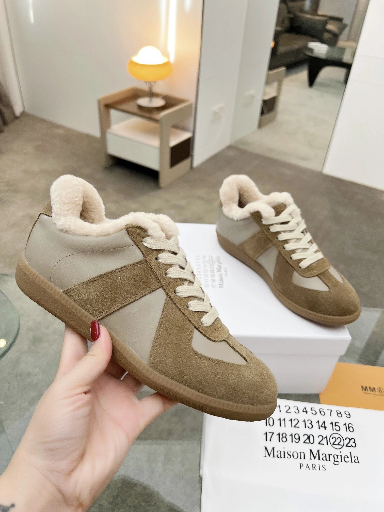 Maison Margiela MM6 Shearling Sneakers Brown - Gallery Image 3 - Detailed View