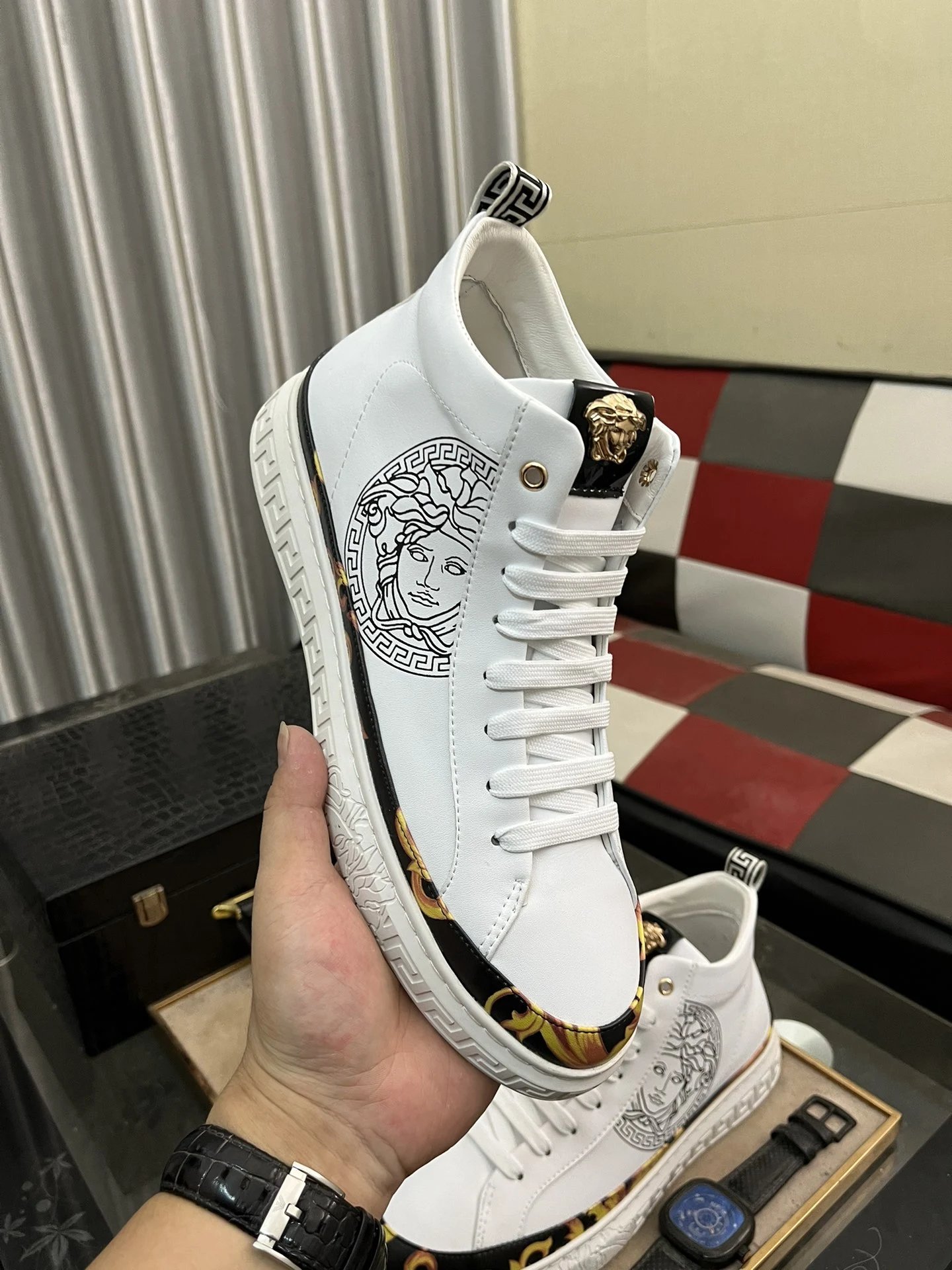 High Top Leather Sneakers Baroque White - Gallery Image 4 - Detailed View