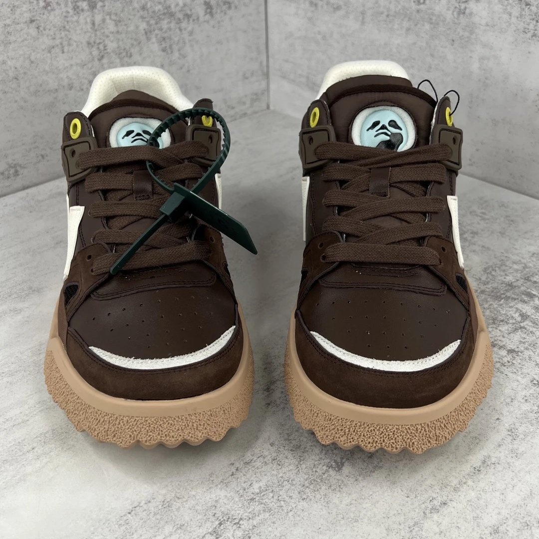 Retro Arrow Leather Mesh Sneakers Coffee Brown - Gallery Image 4 - Detailed View