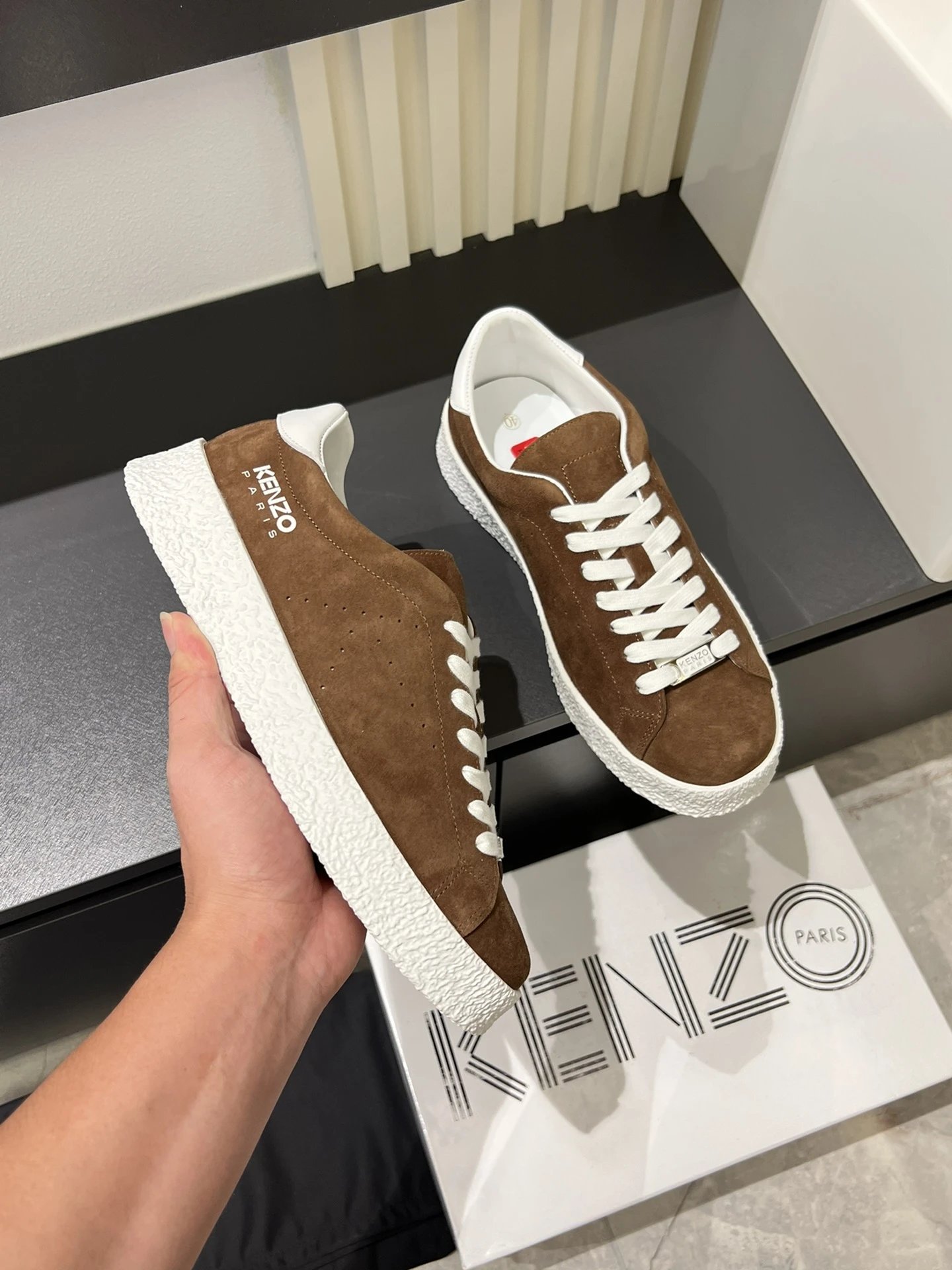 Kenzo Suede Sneakers Brown White - Gallery Image 6 - Detailed View