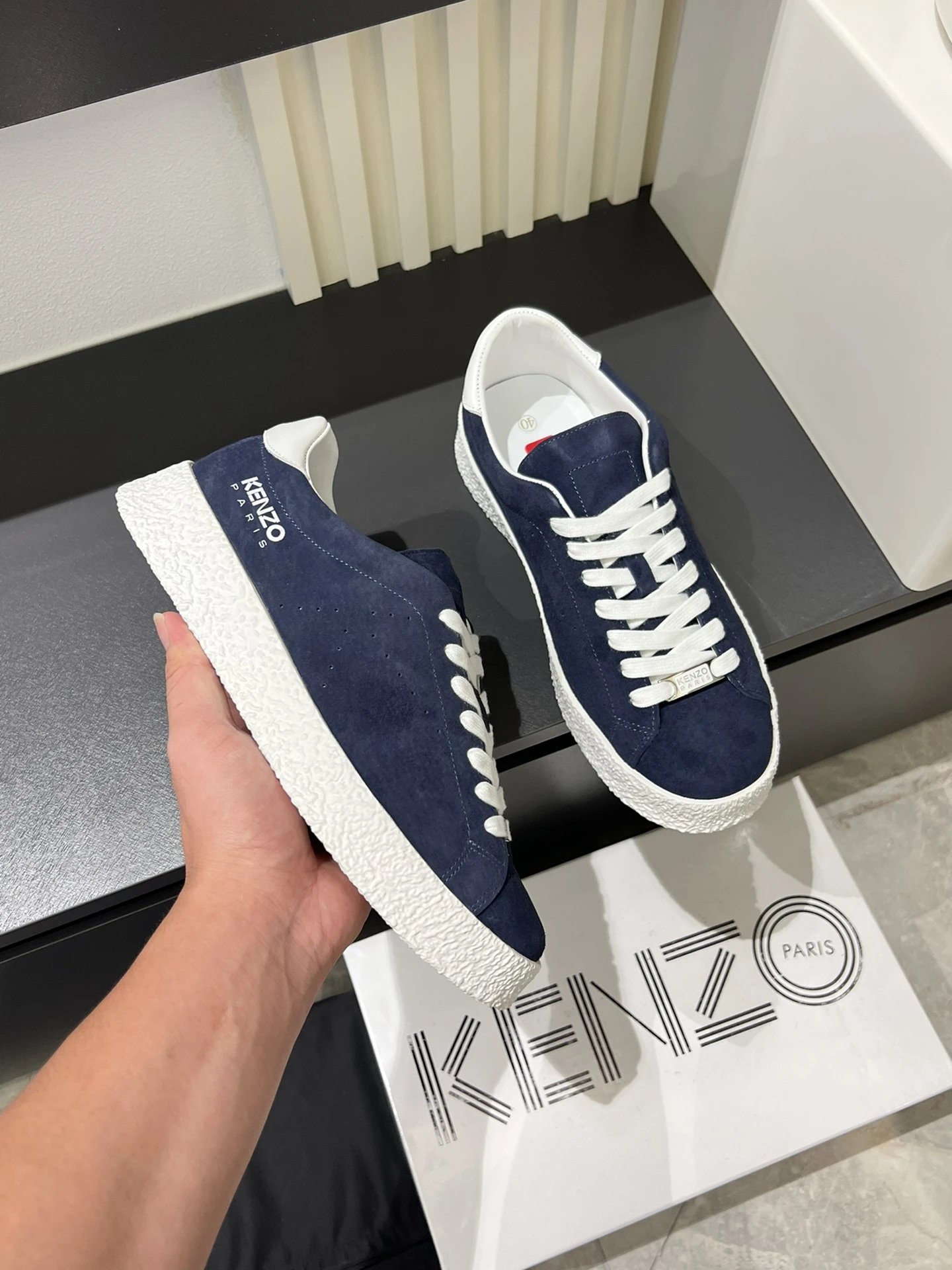 Kenzo Blue Suede Sneakers White Accent - Gallery Image 5 - Detailed View