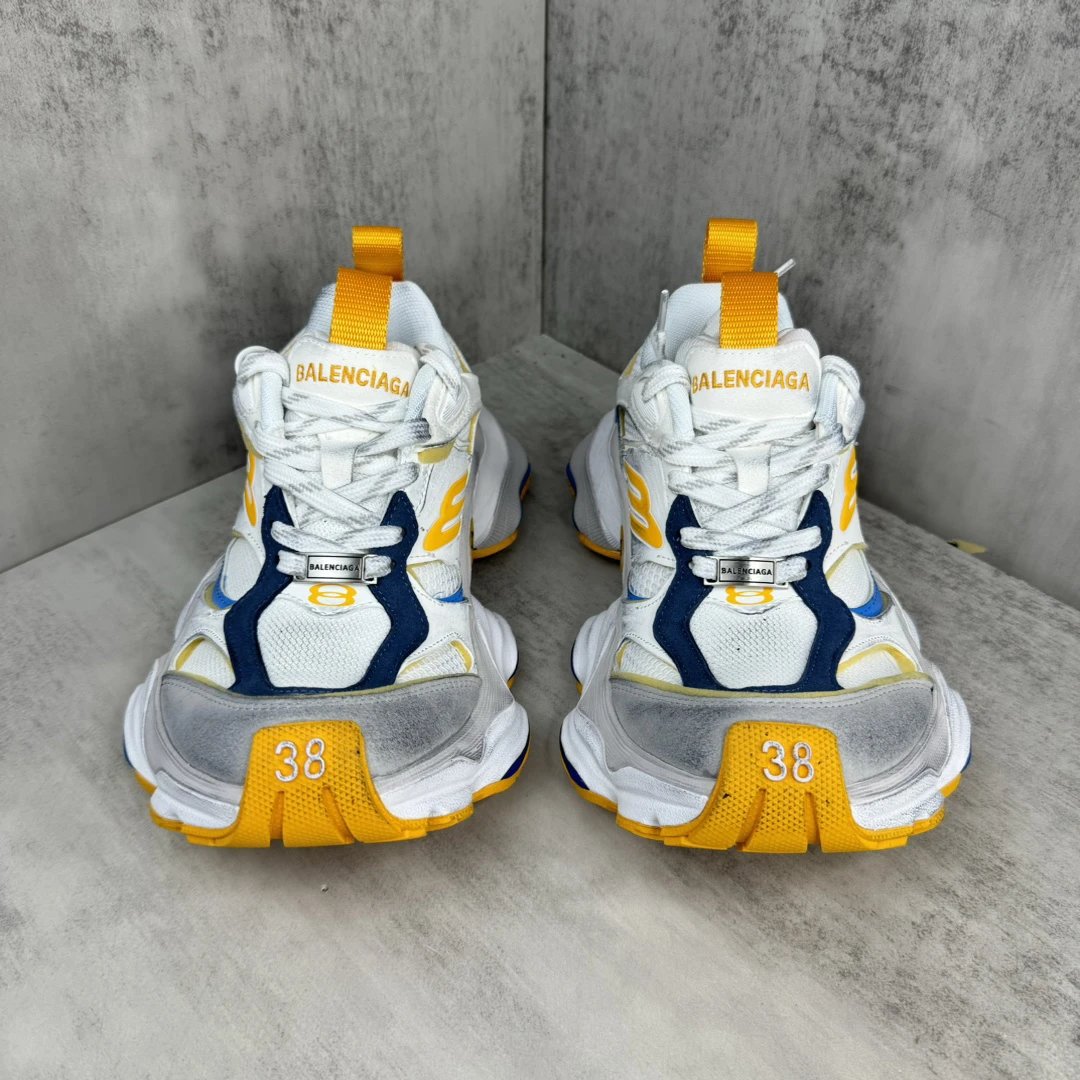 Chunky Mesh Running Sneakers with Retro Yellow Silver Accents - Gallery Image 4 - Detailed View