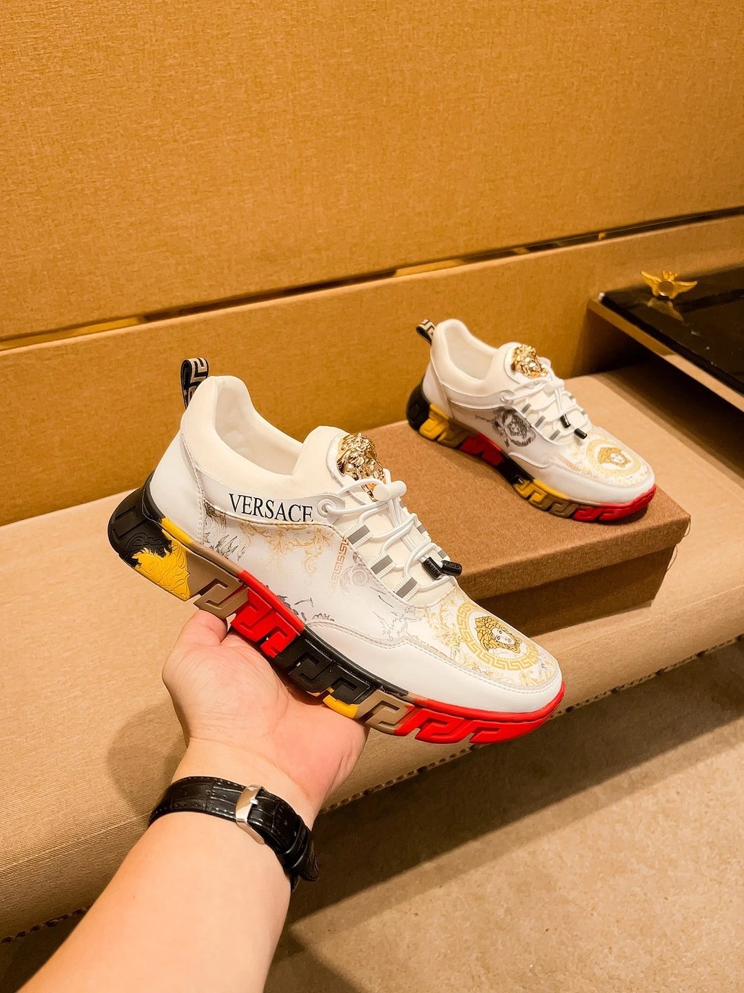 Luxury Leather Sneakers Baroque White - Gallery Image 3 - Detailed View