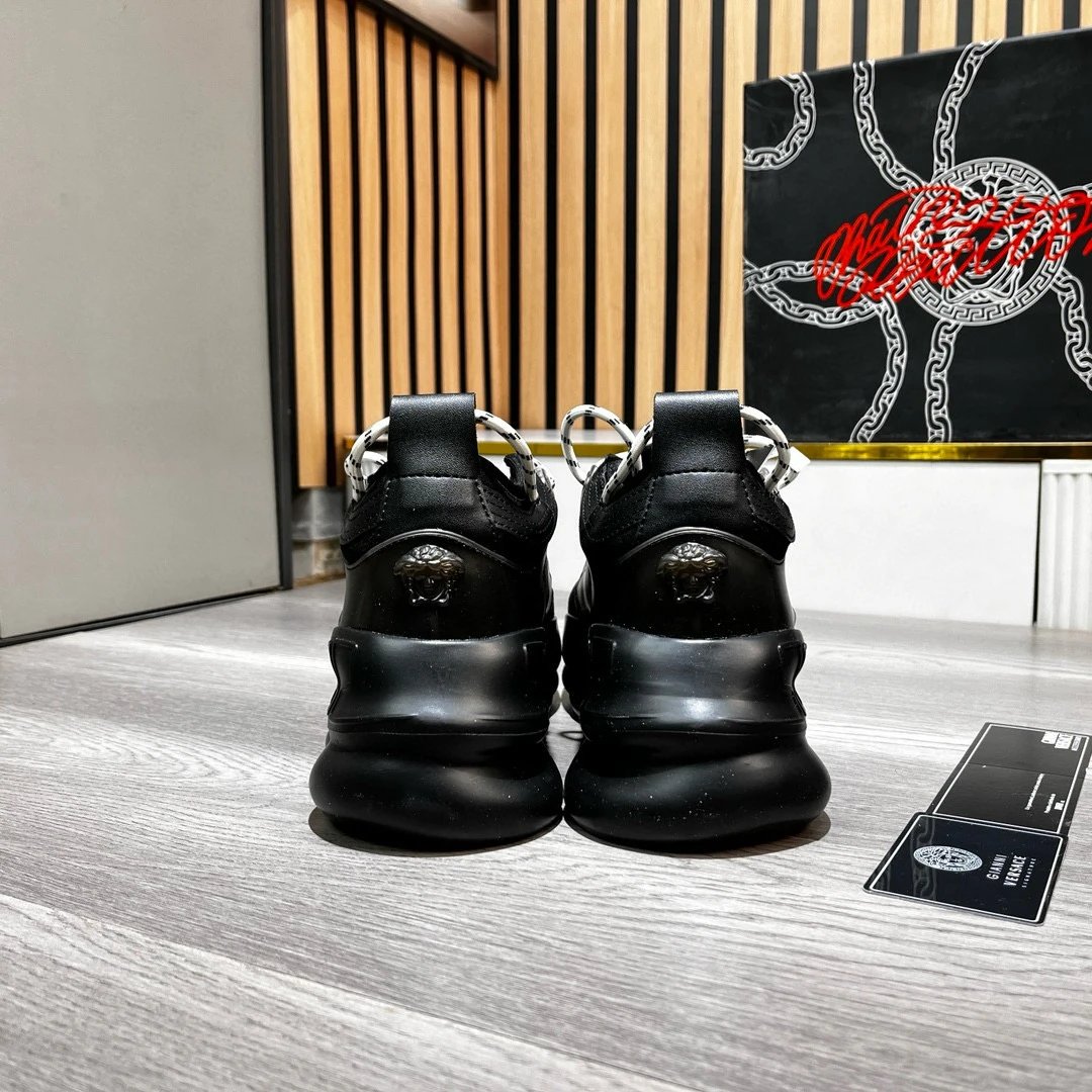 Baroque Leather Chain Sneakers Black Gold - Gallery Image 8 - Detailed View