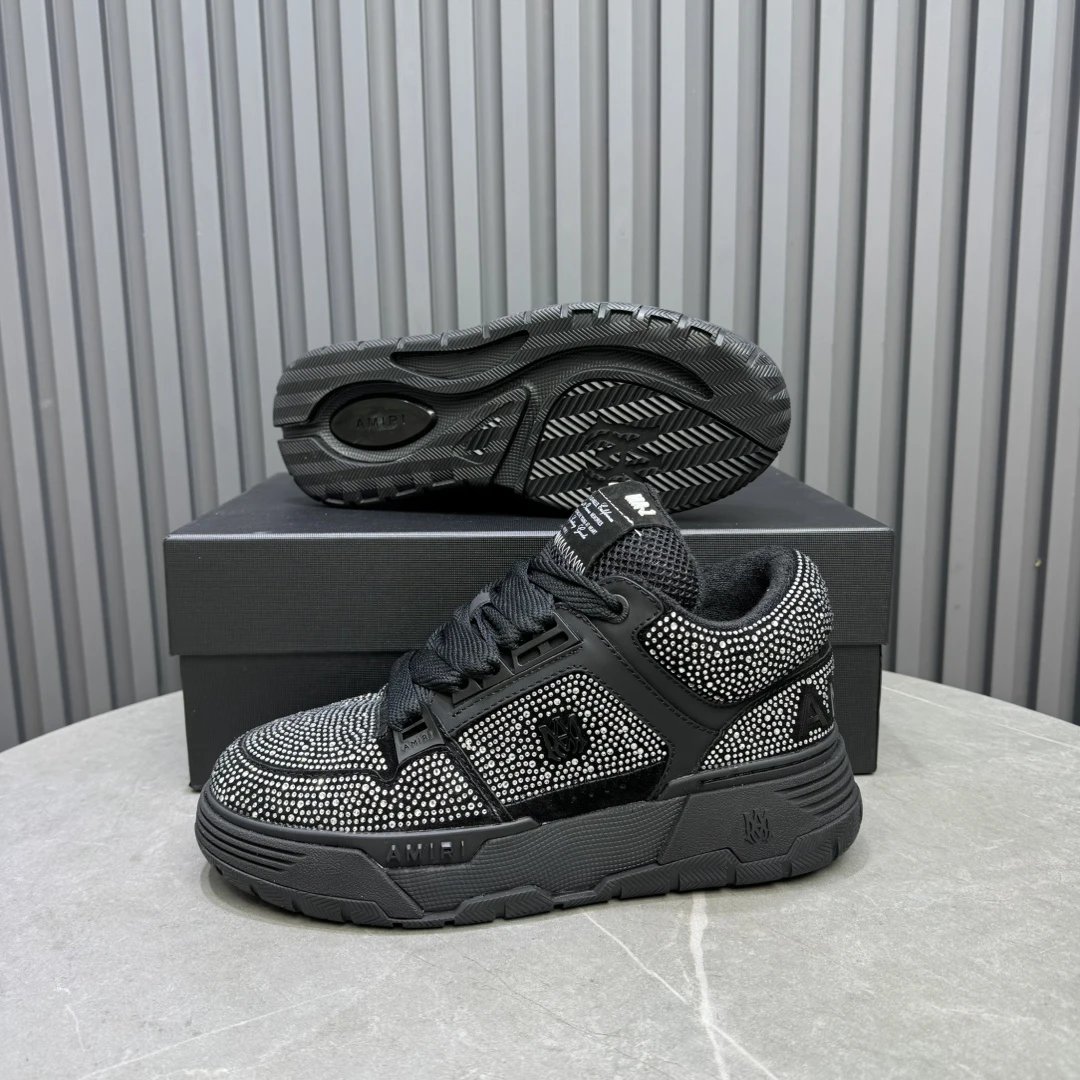 Luxury Low Top Rhinestone Leather Sneakers Charcoal Black - Gallery Image 9 - Detailed View