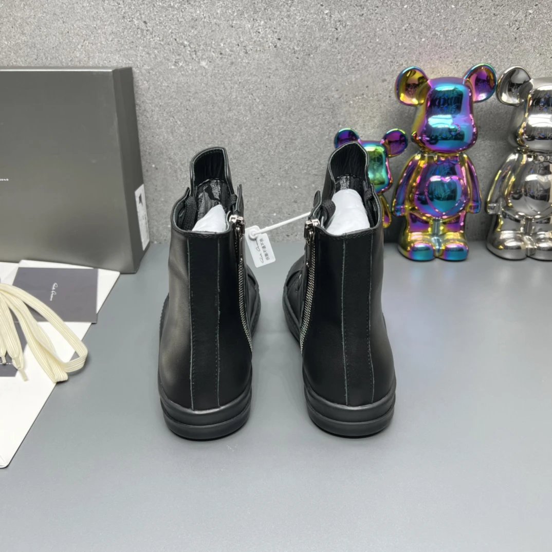 Rick Owens Leather High-Top Sneakers Black - Gallery Image 8 - Detailed View