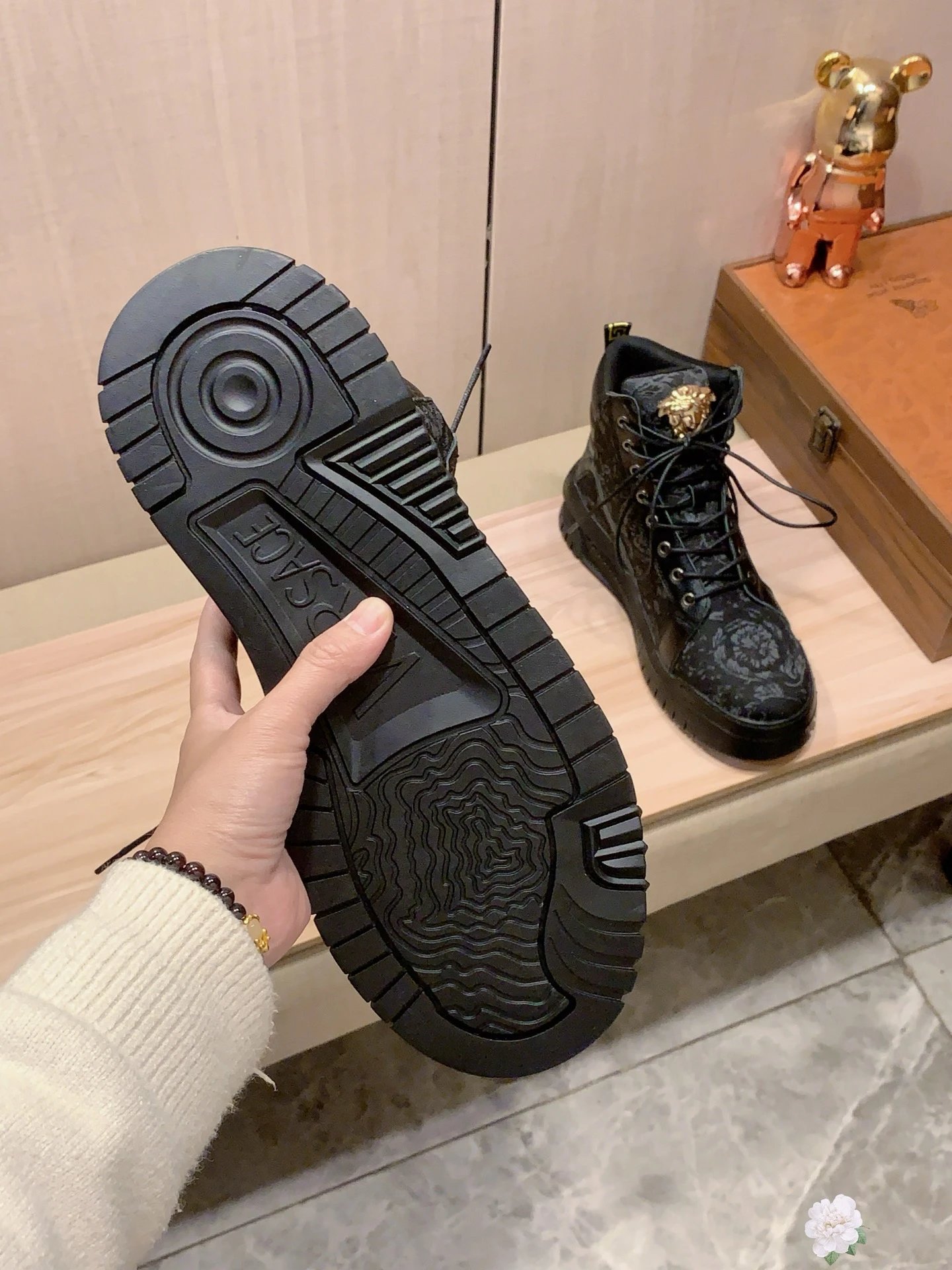 High Top Leather Sneakers Floral Black - Gallery Image 7 - Detailed View