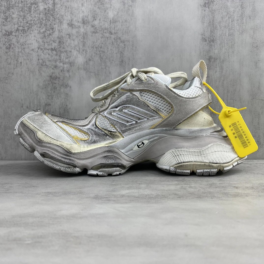 Chunky Retro Mesh Running Sneakers Silver White - Gallery Image 7 - Detailed View