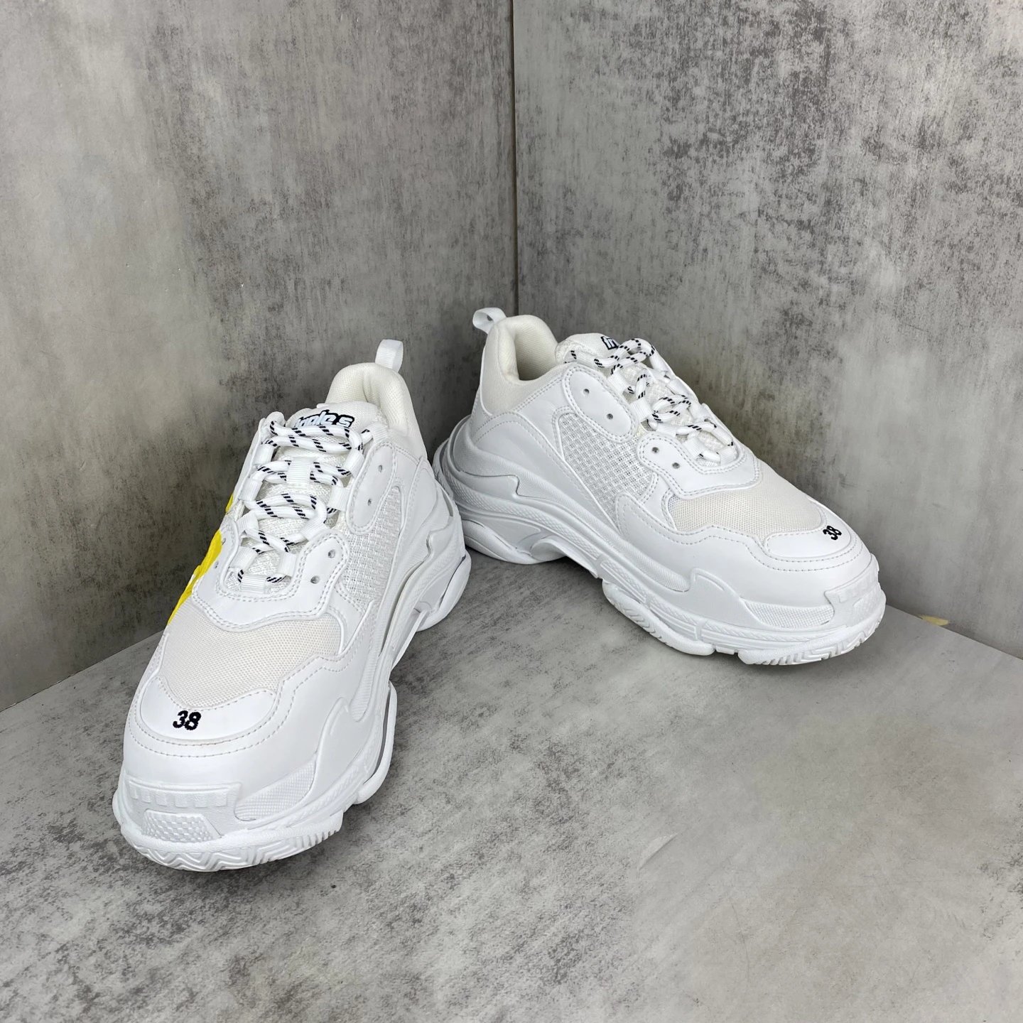 Chunky Mesh Leather Dad Sneakers Yellow White - Gallery Image 2 - Detailed View